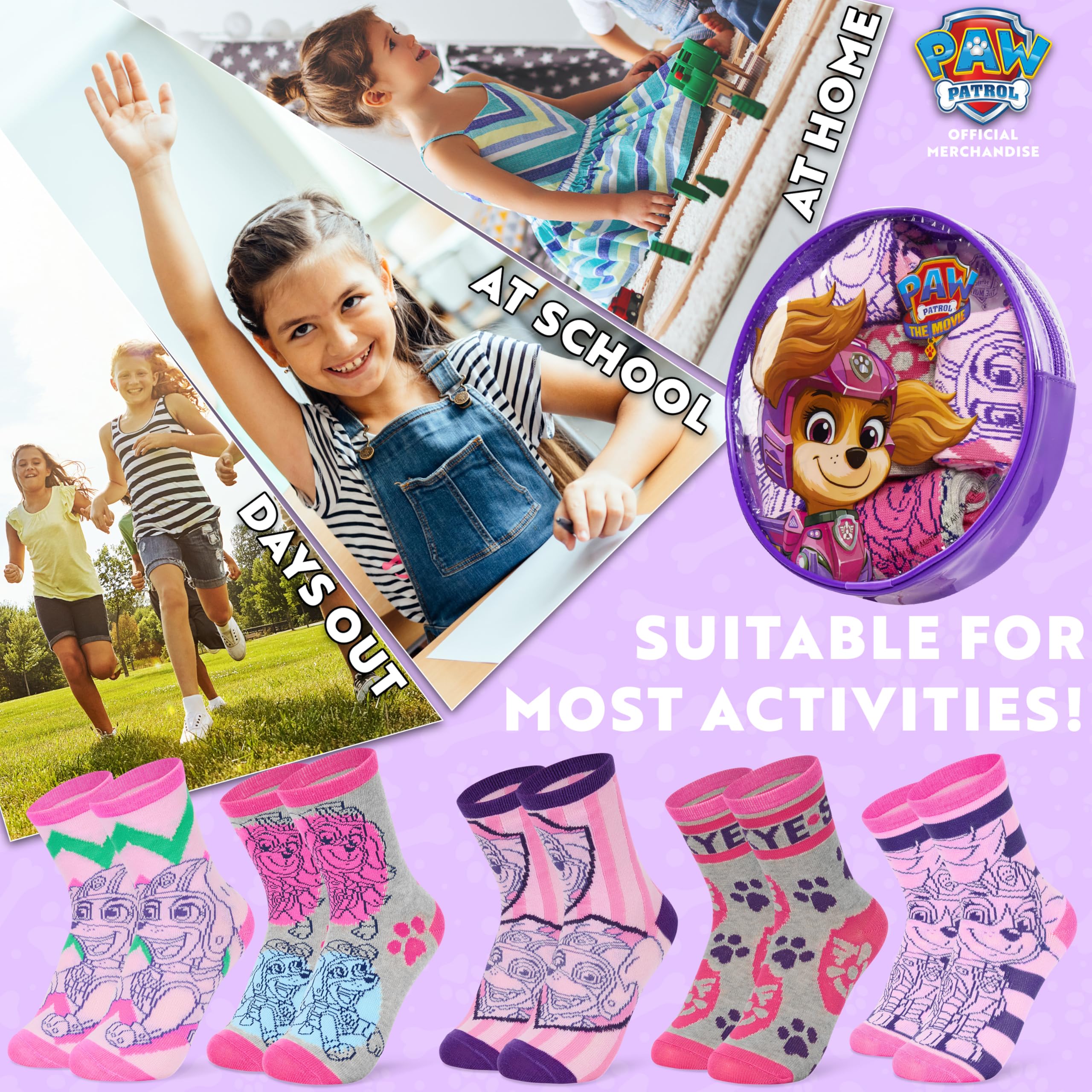 Paw Patrol Girls Calf Socks - 5 Pack Soft Breathable Cotton Kids Socks for Toddlers & Little Girls - Perfect for School, Play & Everyday Wear - Cute Cartoon Character Gift Idea