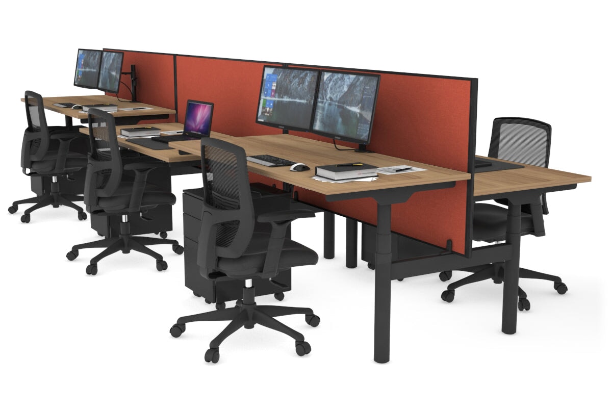 Flexi Premium Height Adjustable 6-Person H Bench Workstation - Black Frame [1200L x 700W] - Ideal for Office, Coworking Spaces & Home Offices