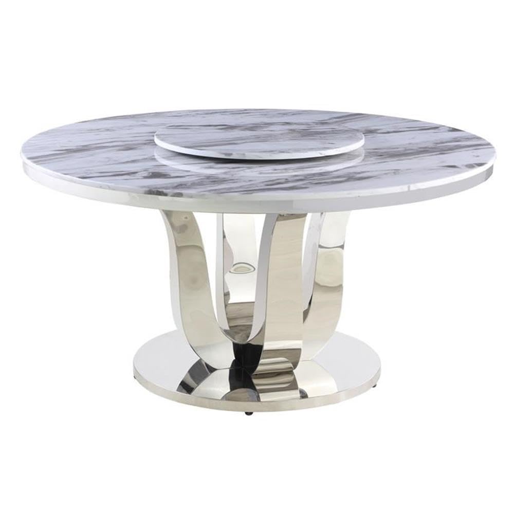 Premium 6-Piece Dining Room Set with Table, Lazy Susan & 4 Chairs - Modern White & Black Kitchen Furniture for Family Gatherings & Dinner Parties
