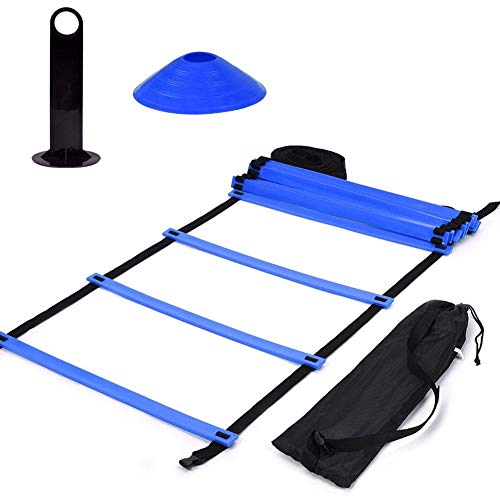Speed & Agility Training Kit - 19Ft Flat Ladder & 10 Disc Cones for Football, Soccer, Basketball Fitness Drills | Portable Exercise Equipment for Athletes & Home Workouts