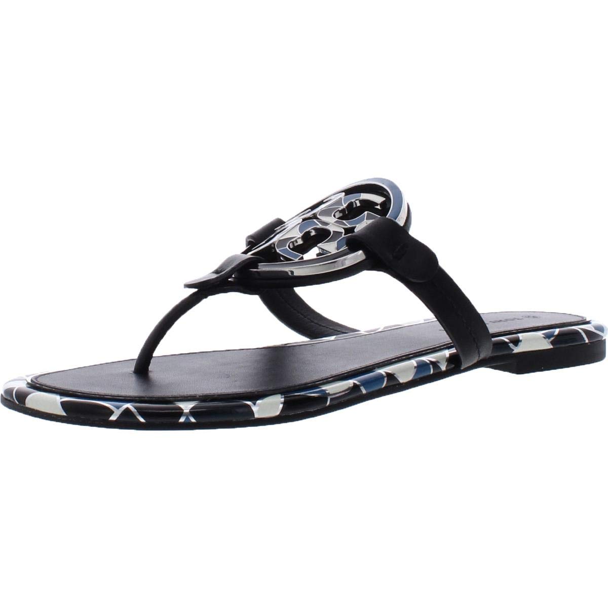 Tory Burch Women's Enamel Miller Sandals - Comfortable Leather Flip Flops with Embellished Logo for Summer, Beach & Casual Outings