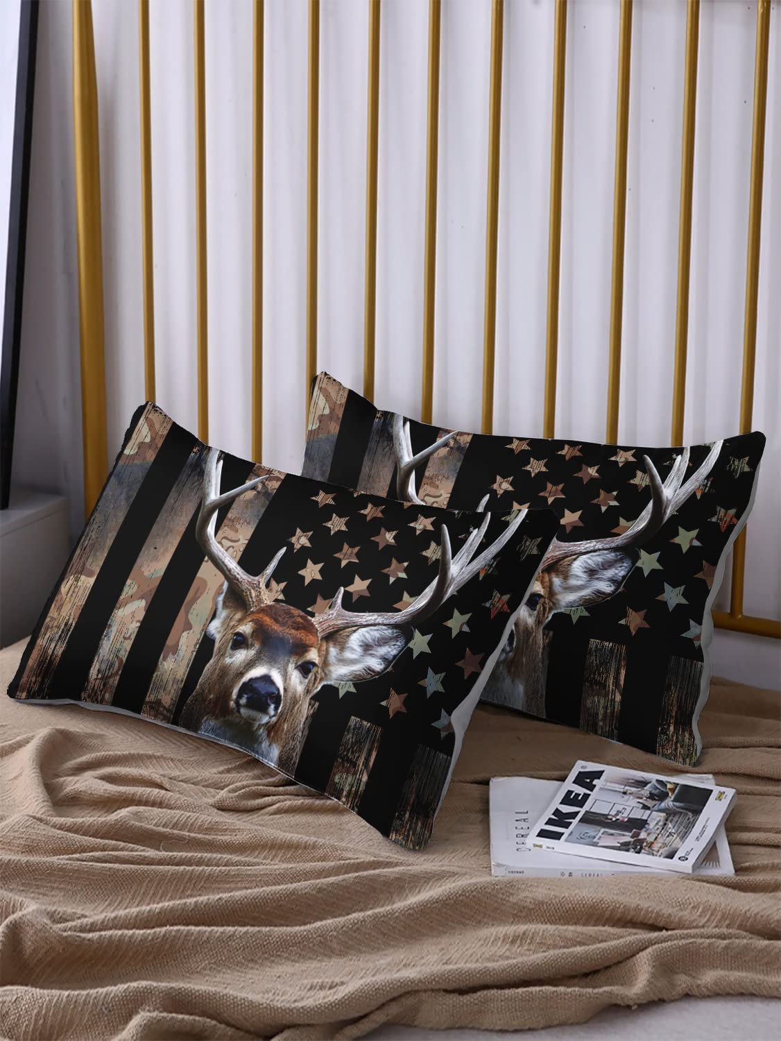HOSIMA Deer Hunting Duvet Cover Set with 2 Pillowcases - Camouflage Bedding for Hunter Bedroom Decor, American Flag & Deer Print for Adults & Teen Boys - Perfect for Hunting Lodges, Cabin Retreats & Outdoor Enthusiast Bedrooms