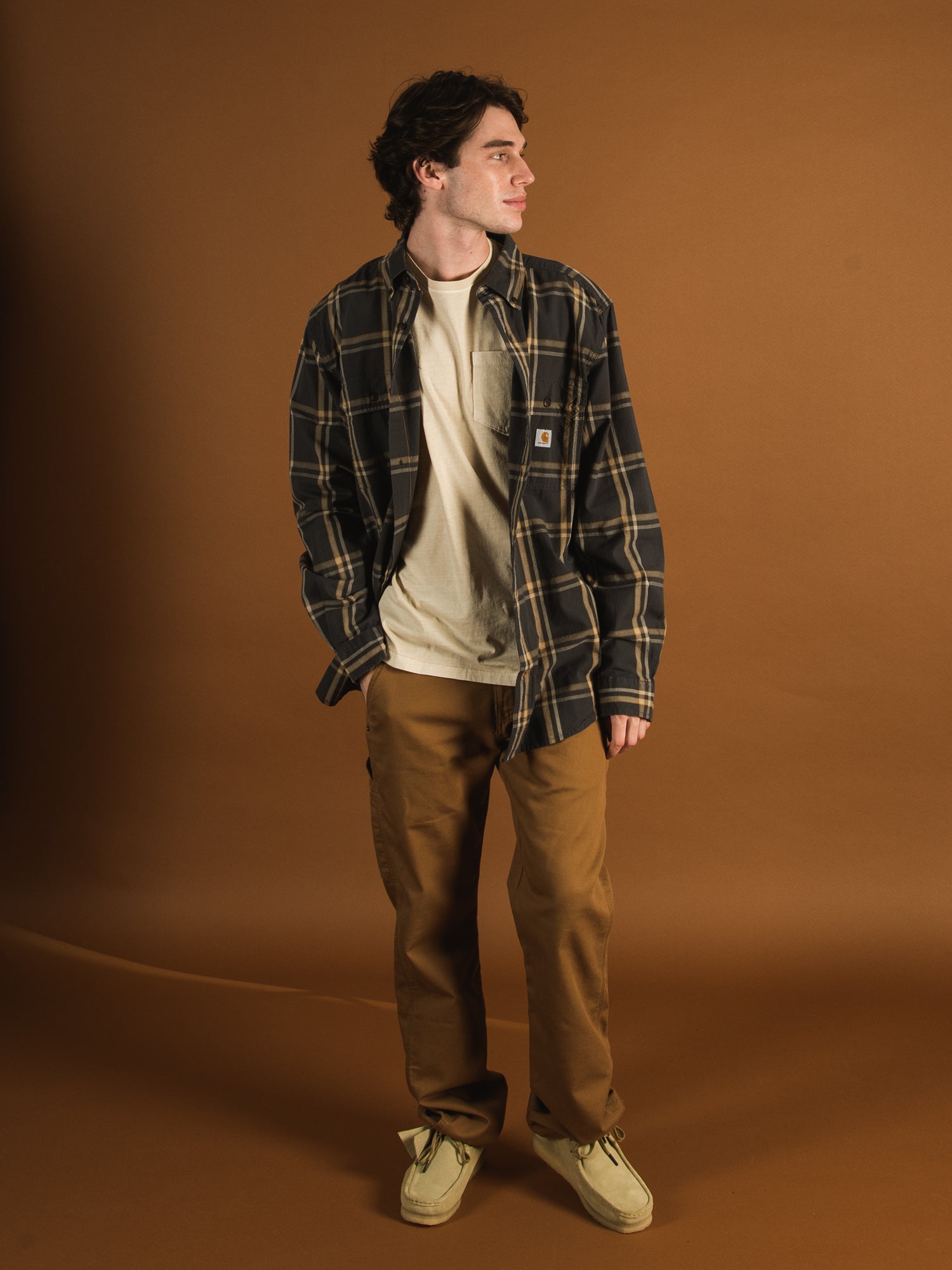 Carhartt Men's Loose Fit Midweight Plaid Long Sleeve Shirt - Durable Workwear for Construction, Outdoor & Casual Wear