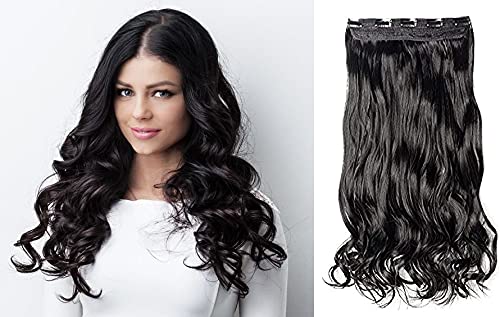 22 Inch Curly Hair Extensions for Women - 5 Clip Natural Human Hair Weft with French Twist Styling Tool (Black) | Perfect for Daily Wear, Parties & Special Occasions