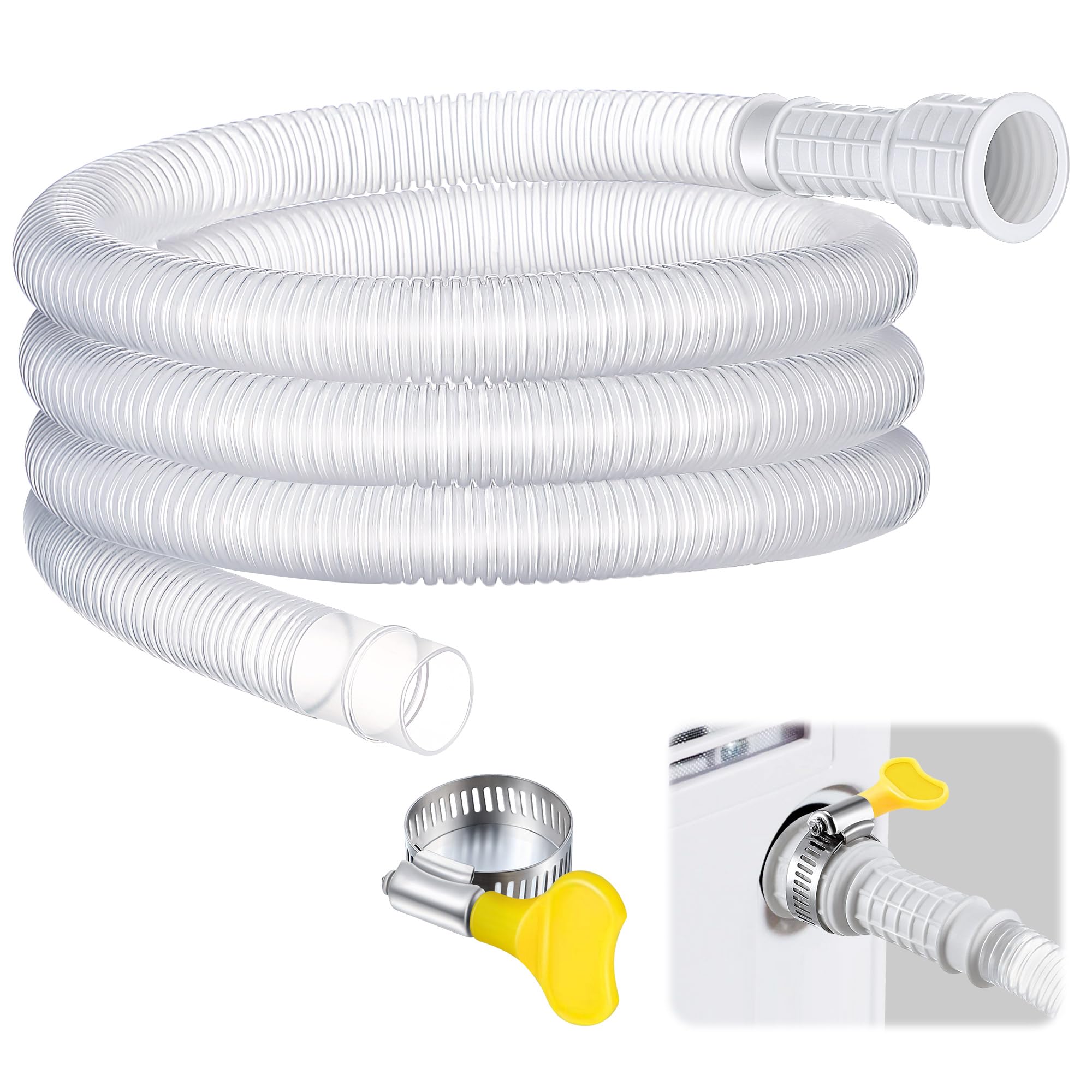 Saillong Patent Pending Universal Dehumidifier Drain Hose - 6.5ft Flexible Clear Replacement Hose with Adjustable Rubber Adapter & Connect Clamp - Compatible with Dehumidifiers & Air Conditioners - Perfect for Basement, RV, and Home Humidity Control