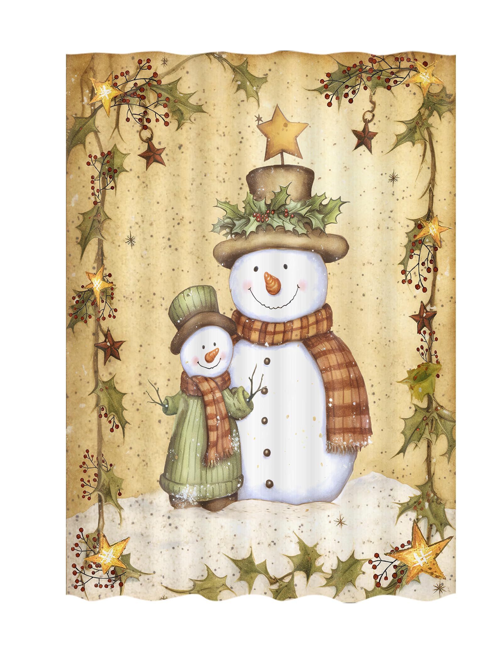 JAWO Retro Christmas Camper RV Shower Curtain - Vintage Snowman Design for Travel Trailer Bathroom | Small Narrow Shorter Fabric Curtain Set with Hooks (47x64 inches) | Perfect Holiday Camping Decor for RVs, Trailers & Outdoor Adventures