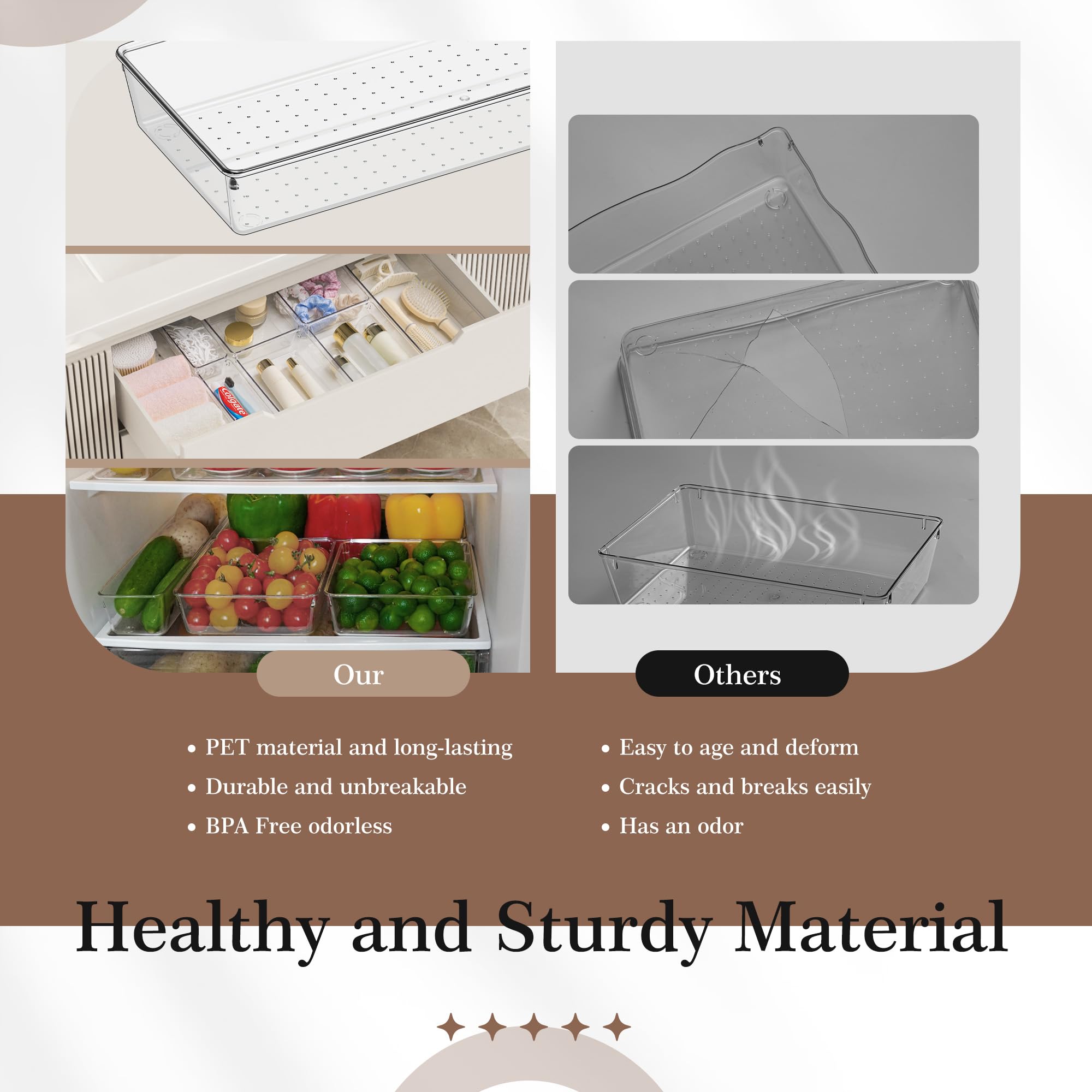 Criusia 14-Piece Clear Plastic Drawer Organizer Set - 5 Large Versatile Storage Trays for Kitchen, Bathroom, Makeup, Utensils, Tools & Office | Non-Slip Drawer Bins for Home Organization & Decluttering