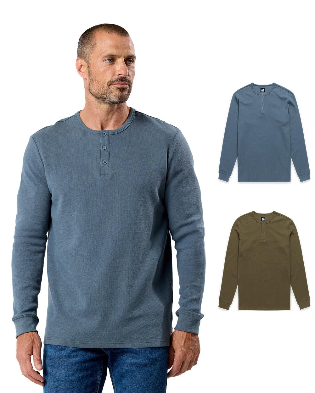 INTO THE AM Men's Long Sleeve Waffle Henley Shirt - Soft Thermal Cotton Fall & Winter Shirt (S-4XL) | Comfortable Casual Wear for Outdoor Activities & Layering
