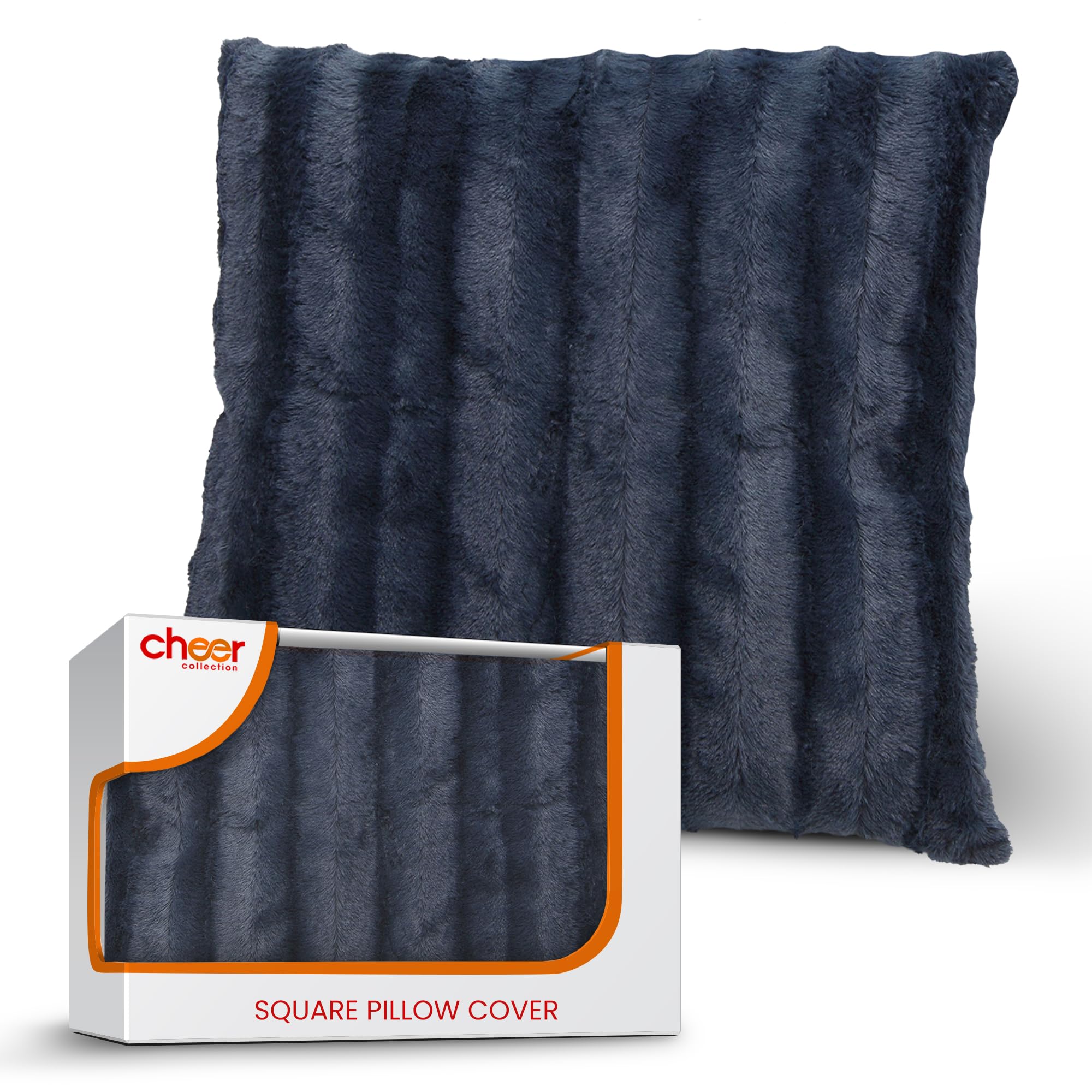 Cheer Collection Faux Fur Throw Pillow Cover - Soft Fluffy Decorative Cushion Case 20x20 Inches for Sofa, Bed, Living Room - Cozy Accent Pillow Cover (Blue, Pack of 1) - Perfect for Home Decor, Lounge Comfort & Gift Giving