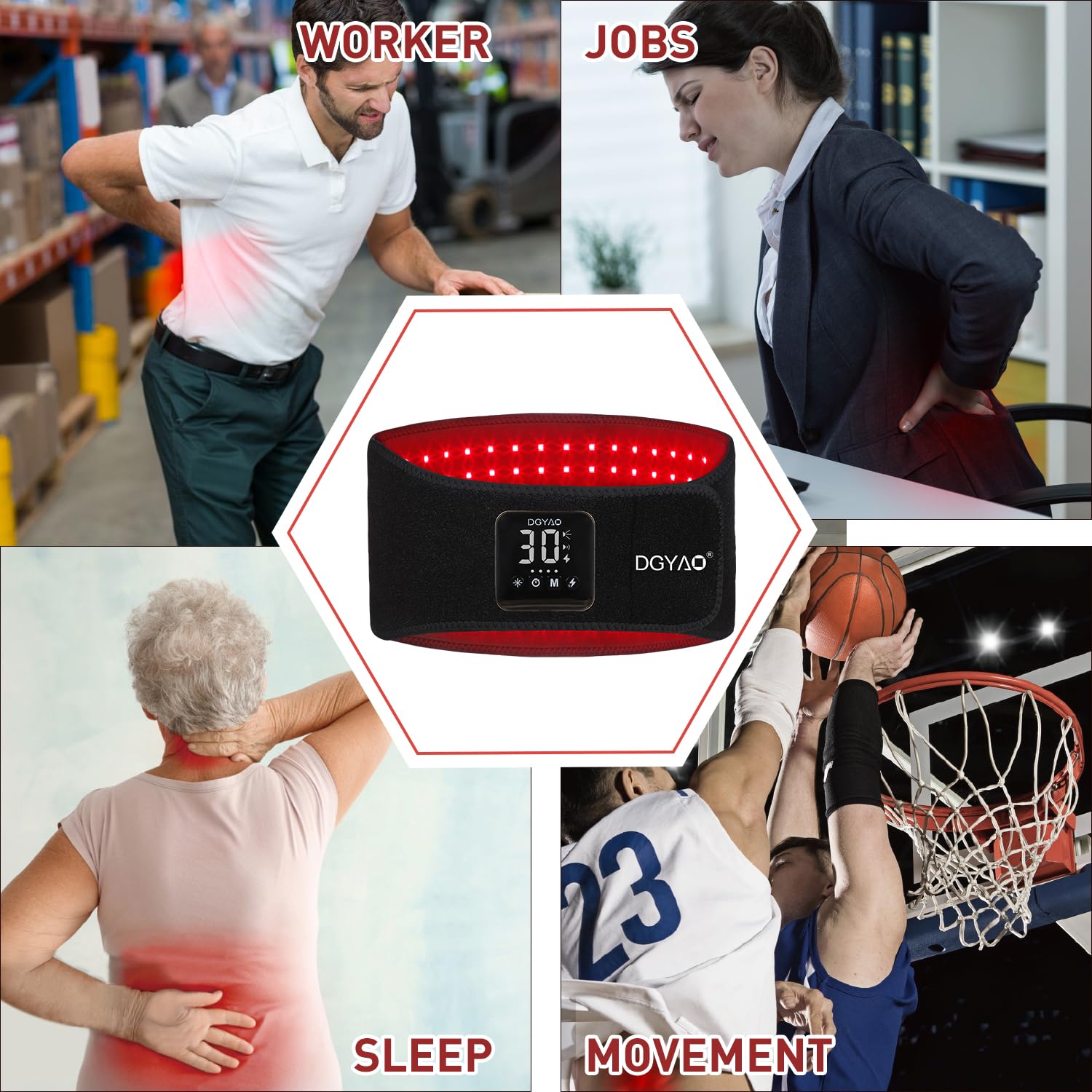 FDA Cleared Cordless Infrared Light Therapy Belt for Waist, Back & Joint Pain Relief - 4000mAh Rechargeable Battery, Home Use Muscle Relaxation Wrap - Perfect for Athletes, Office Workers & Chronic Pain Sufferers