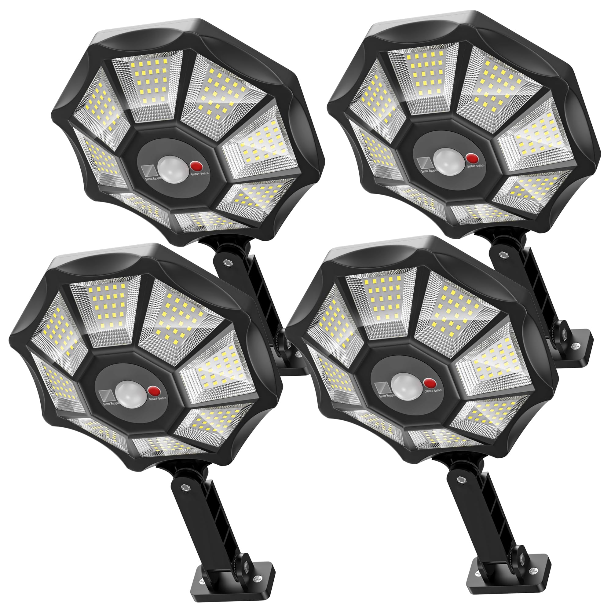360° Wide Angle Solar Flood Lights Outdoor Waterproof - Super Bright LED Motion Sensor Security Lights with Remote, Dusk to Dawn Solar Street Lights for Yard, Garden, Pathway (4-Pack) - Perfect for Home, Patio & Driveway Lighting