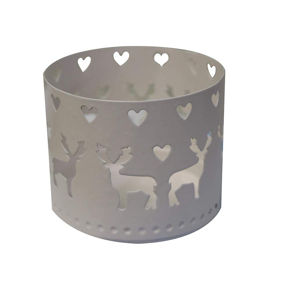 Deer-Shaped White Iron Candle Holder 5×6.5cm - Christmas Table Decor, Hollow Candlestick for Home, Wedding & Holiday Decoration