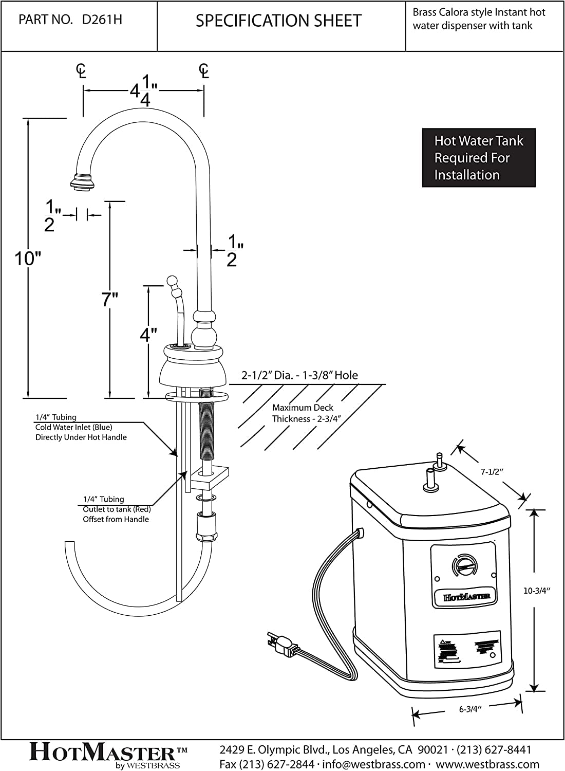 Westbrass D261HFP-11 10-Inch Calorah Single Handle Hot Water Dispenser Faucet with Instant Hot Tank in Antique Copper Finish - Perfect for Kitchen Sink, Coffee & Tea Brewing