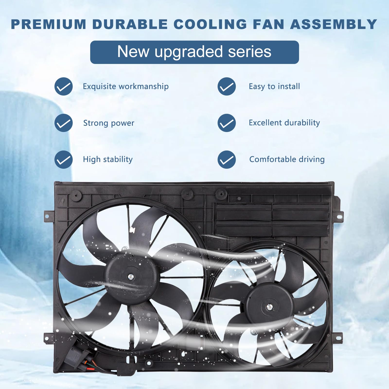 Bapmic 1K0121205AD9B9 Radiator Cooling Fan Assembly Compatible with VW Jetta Beetle Tiguan Golf & Audi A3 TT 2.0L Diesel Engine - Perfect for Engine Cooling System Repair & Maintenance