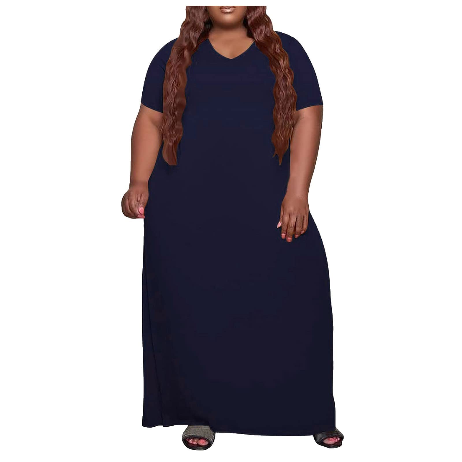 Women's Plus Size V-Neck T-Shirt Dress - Casual Summer Swing Dress for Party & Everyday Wear | Comfortable & Stylish Outfit for Beach, Office, and Weekend Outings