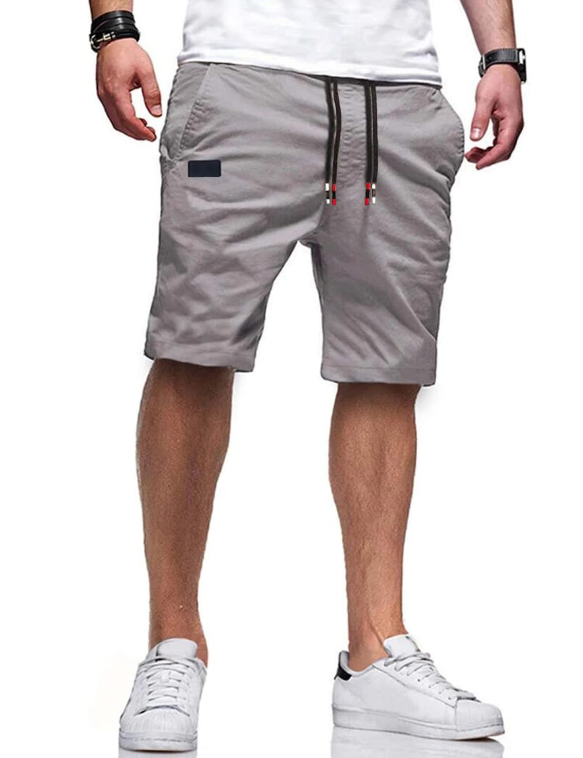 DAXVENS Men's Casual Cotton Shorts with Drawstring & Elastic Waist - Breathable Cargo Shorts for Beach, Gym, Hiking & Summer Outdoor Activities