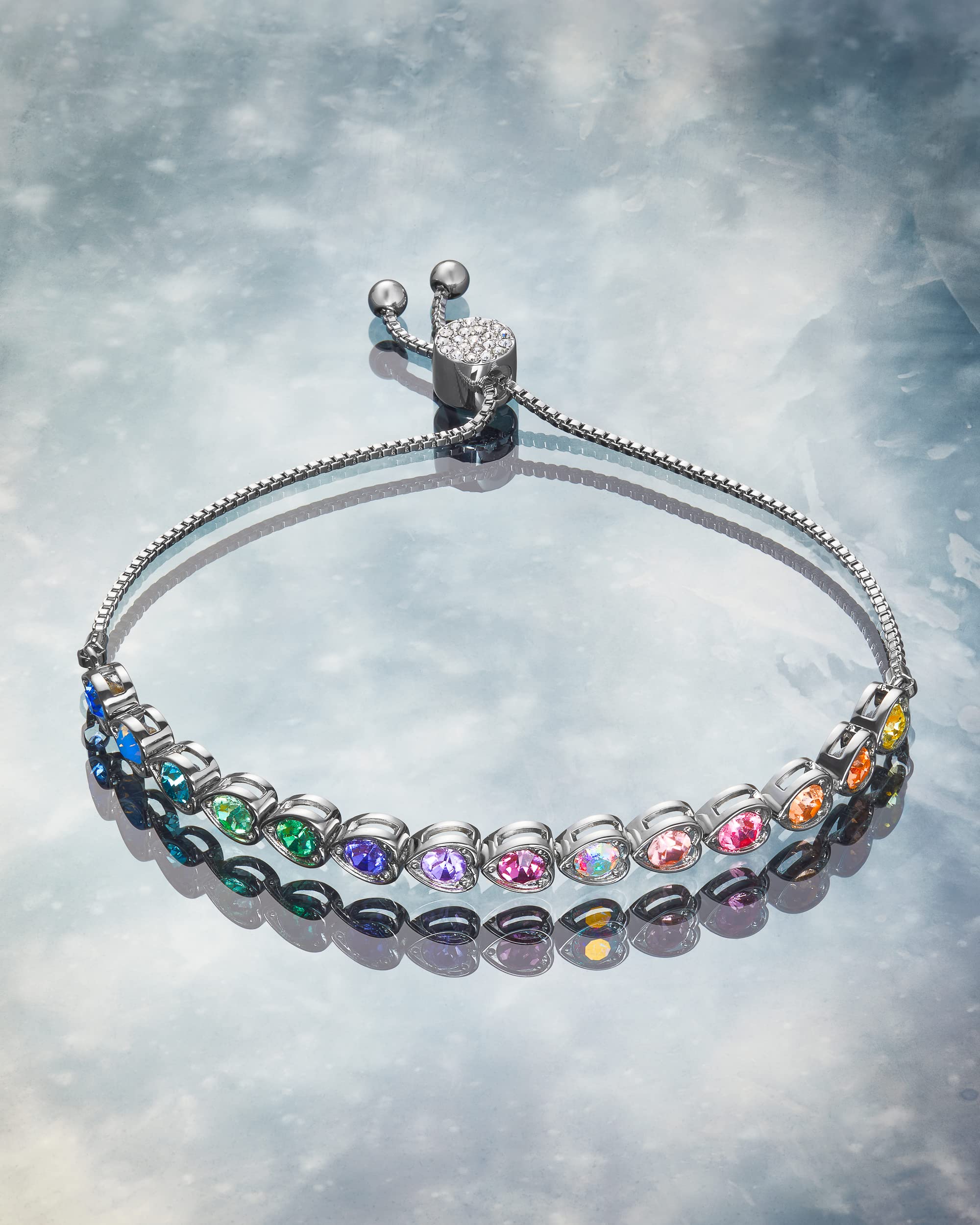 INSPIRED VOICES Adjustable Slider Lariat Tennis Bracelet for Women - Sparkling Rhinestone Fashion Jewelry in Blue, Pink, Purple & More Colors | Perfect for Parties, Weddings & Everyday Wear