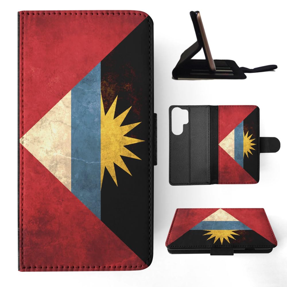 Foxercases Antigua and Barbuda Flag Flip Wallet Phone Case for Samsung Galaxy S23 Ultra - Stylish Protective Cover with Card Slots for Daily Use, Travel & Business