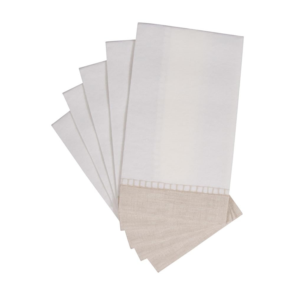Premium Caspari Linen Border Paper Guest Towels - Natural Color, 24 Count (2 Packs of 12) - Elegant Bathroom & Powder Room Essentials for Parties, Weddings & Upscale Events