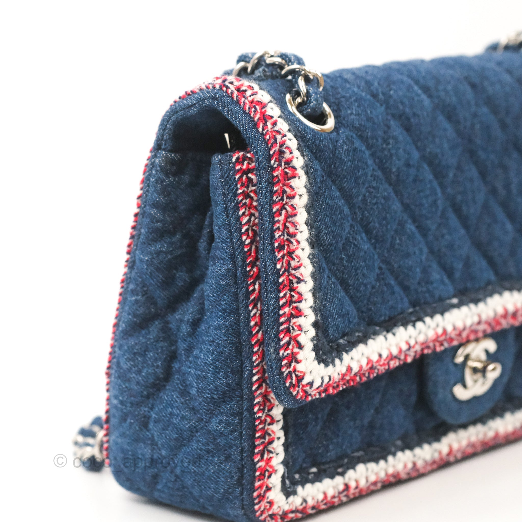 Chanel Classic Flap Bag Dark Blue Denim with Braided Silver Hardware 18A Collection - Luxury Designer Handbag for Women, Perfect for Evening Events & Special Occasions