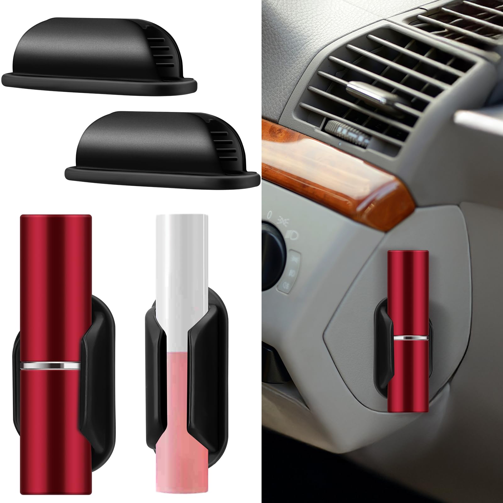 2 Pack Silicone Lip Balm Holder for Car - No Melt Chapstick Organizer, Women's Car Accessories for Lipstick & Cosmetics (Perfect for Summer Road Trips & Daily Commute)