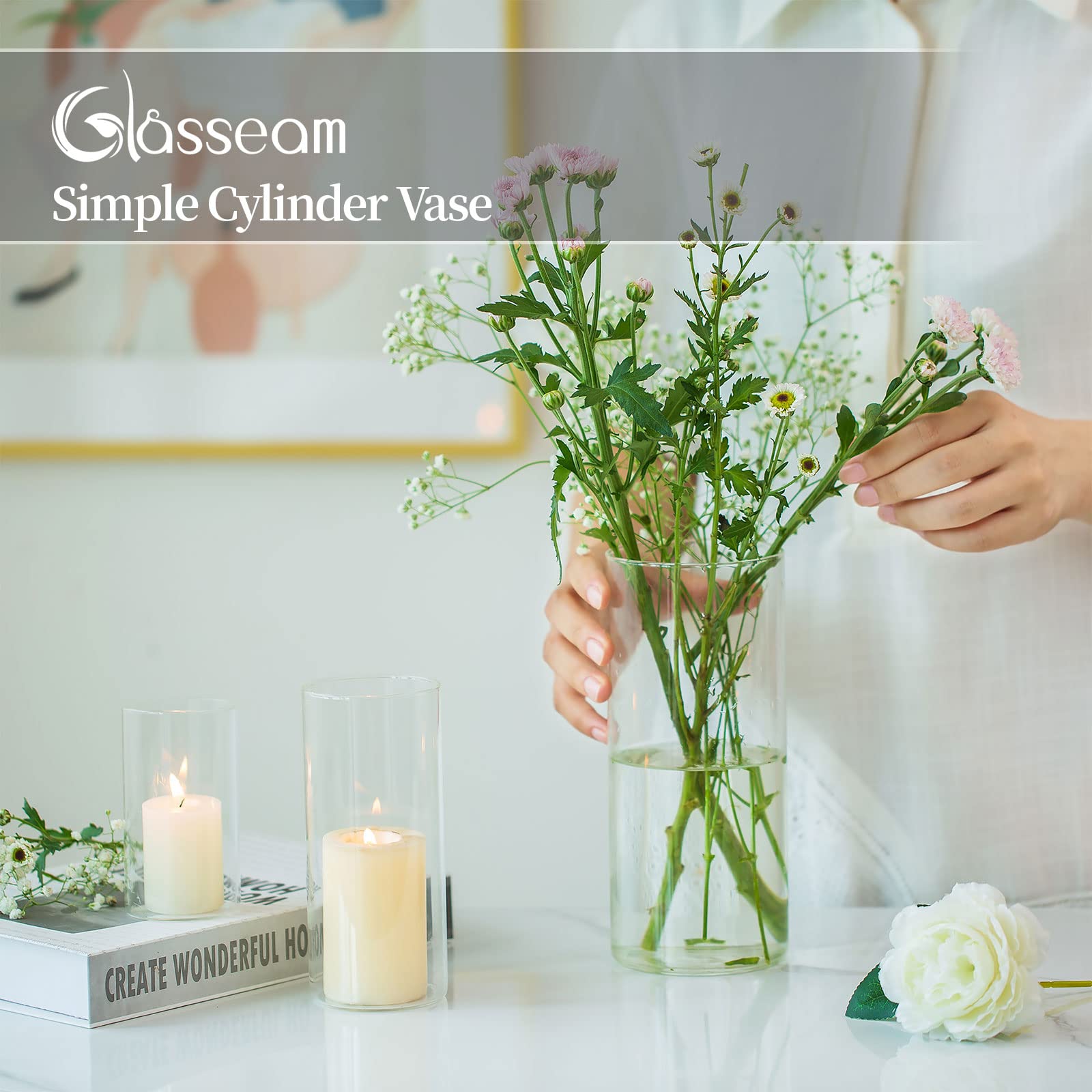 Glasseam Hurricane Glass Candle Holders - Set of 30 Clear Cylinder Vases for Weddings, Parties & Christmas Decor | Bulk Pillar Candle Holders for Table Centerpieces, Home Decor & Holiday Displays