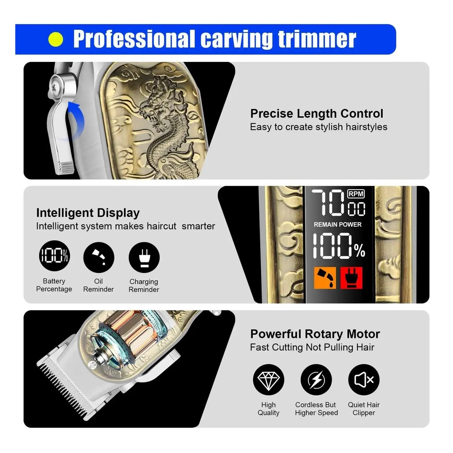 Professional HYN-I012 Electric Hair Clipper Set for Men - Adjustable Beard & Hair Trimmer with Buddha Black Box - Perfect for Home Barbering, Beard Grooming & DIY Haircuts