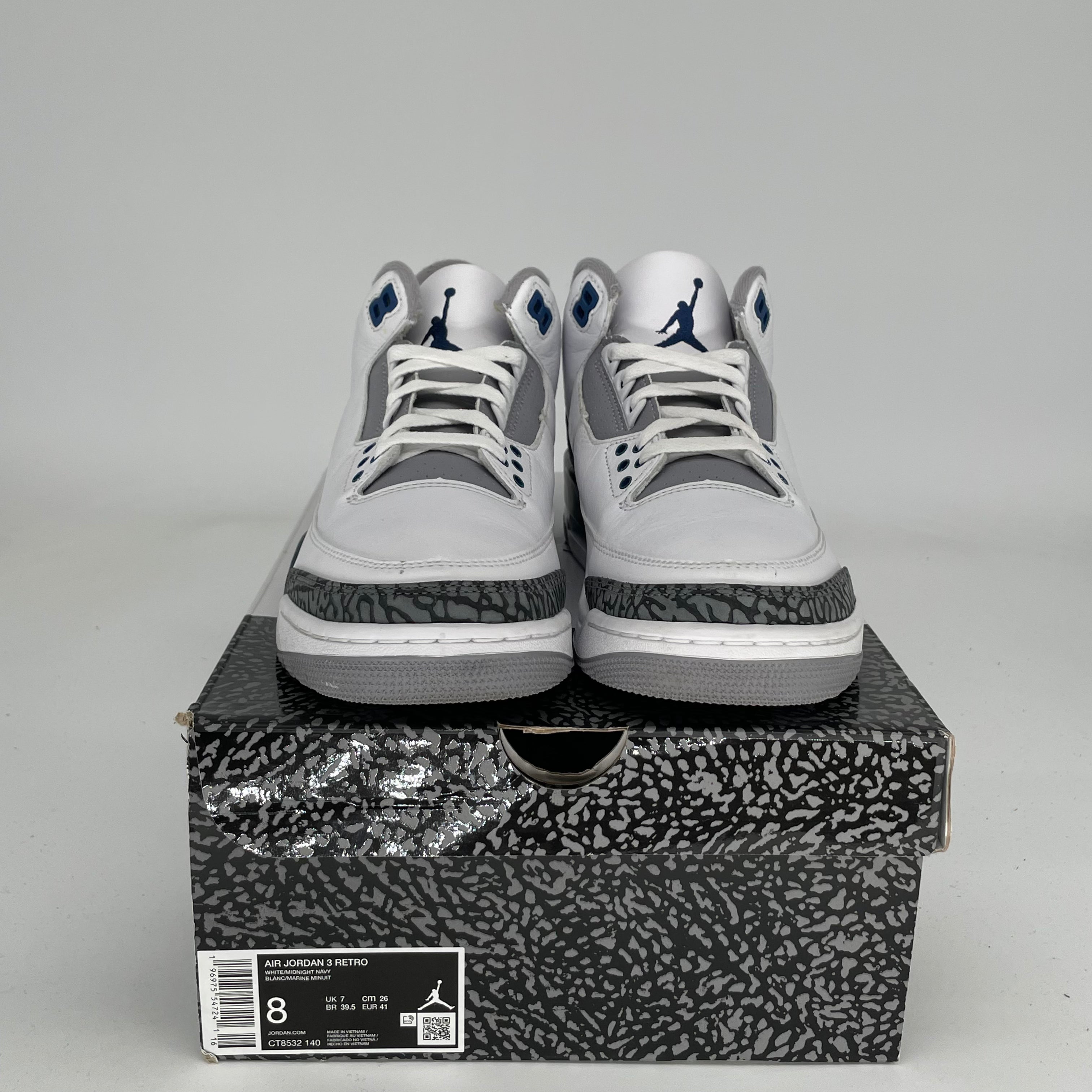 AIR JORDAN 3 Retro Midnight Navy Men's Basketball Shoes Size 8 - CT8532-140 | Authentic Sneakers for Sports, Streetwear & Casual Outfits
