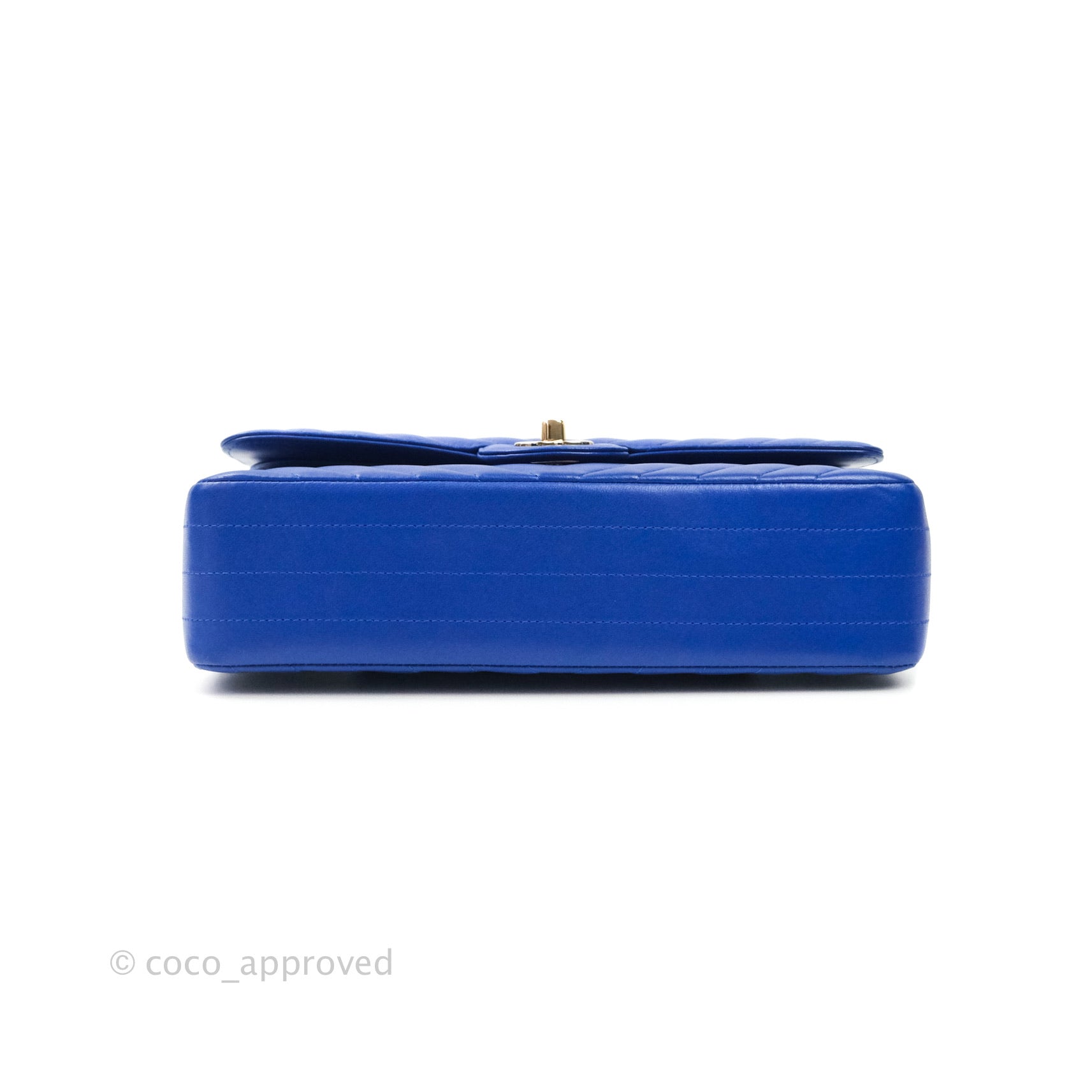 Chanel Classic Chevron M/L Medium Double Flap Bag in Blue Lambskin Leather with Gold Hardware - Luxury Handbag for Women, Perfect for Parties, Dates & Special Occasions