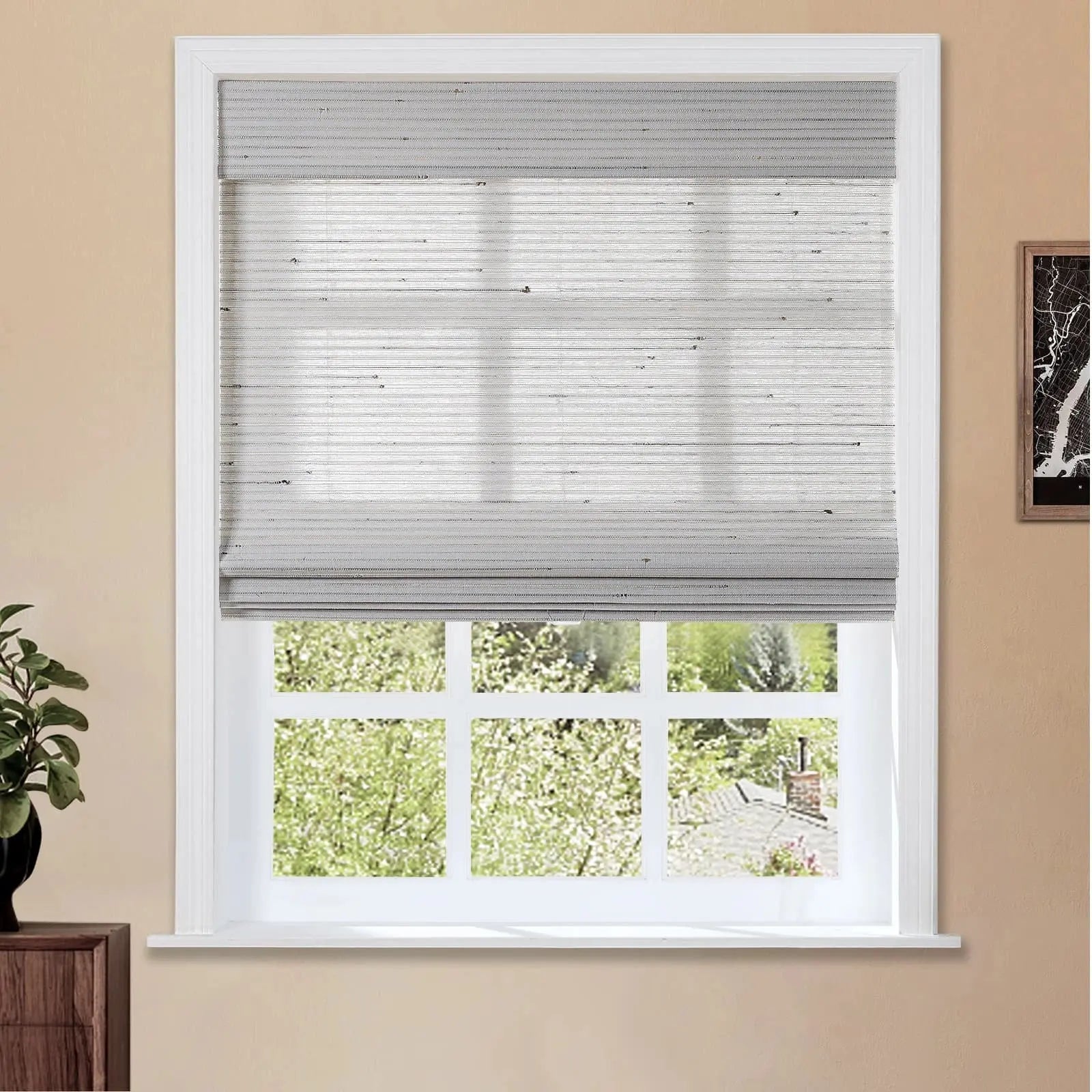 Natural Bamboo Woven Window Shade - Birch White | Eco-Friendly Roller Blind for Living Room, Bedroom & Office