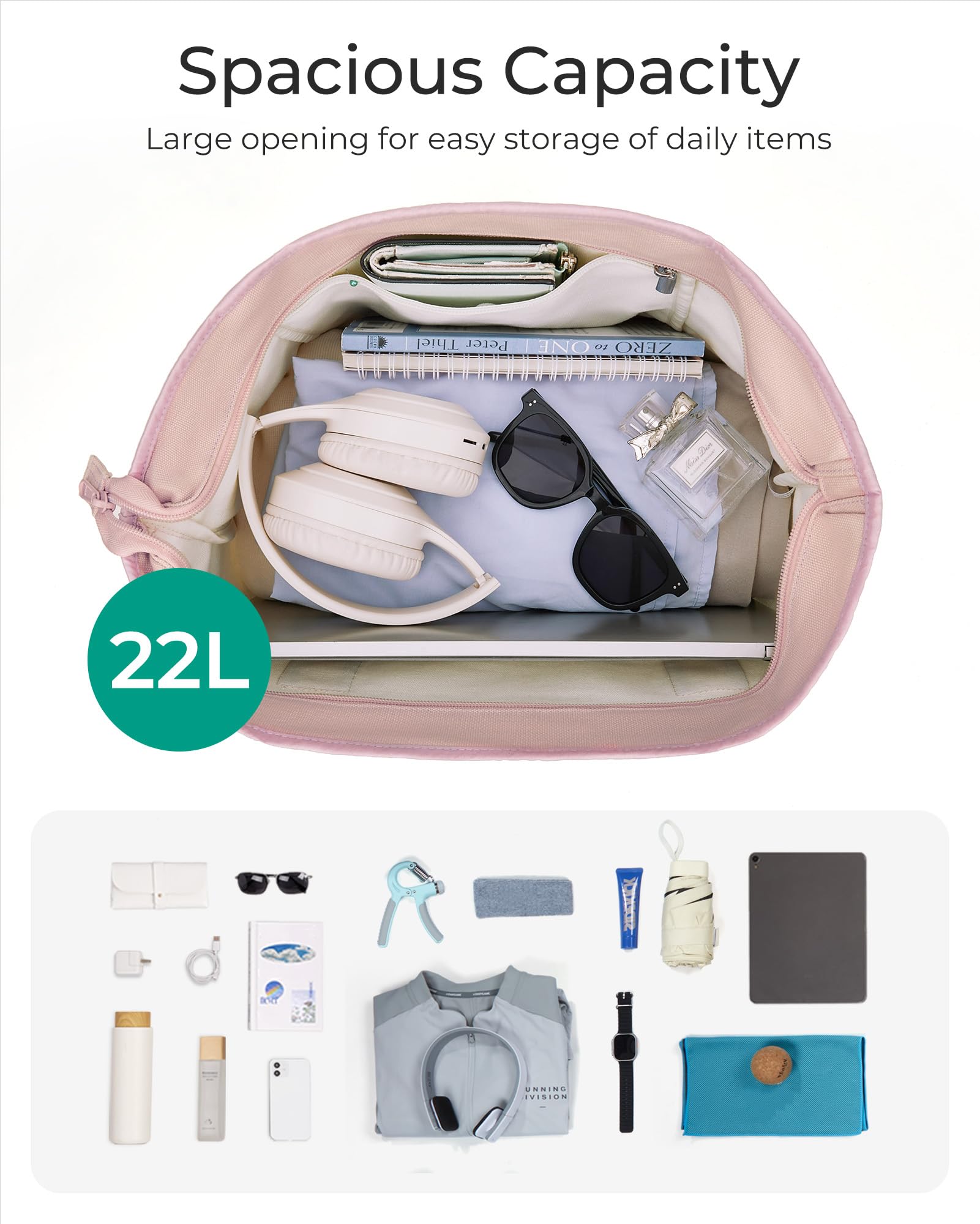 BAGSMART Women's Canvas Tote Bag with Zipper & Multiple Compartments - Stylish Shoulder Handbag for Travel, Shopping, Work & Daily Use | Durable & Spacious Organizer Purse for Commute, Beach & Office Essentials