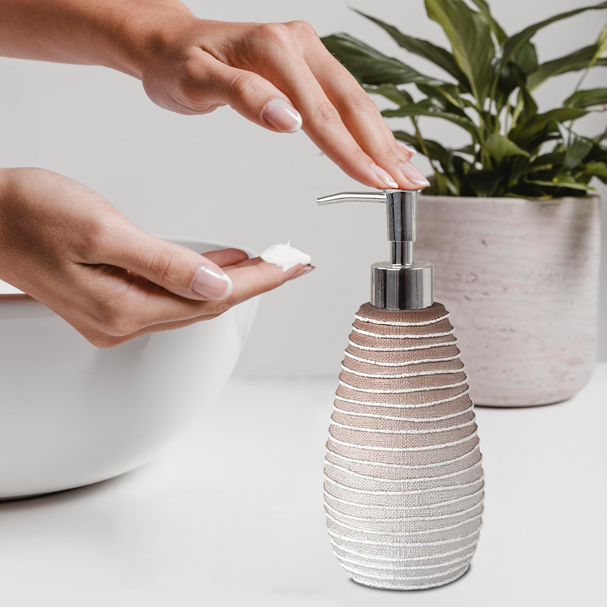 Decozen 6-Piece Modern Bathroom Accessories Set - Soap Dispenser, Countertop Essentials for Home Decor - Perfect Mother's Day & Birthday Gifts (White & Brown) - Ideal for Spa-Like Bathroom Upgrade & Housewarming Present