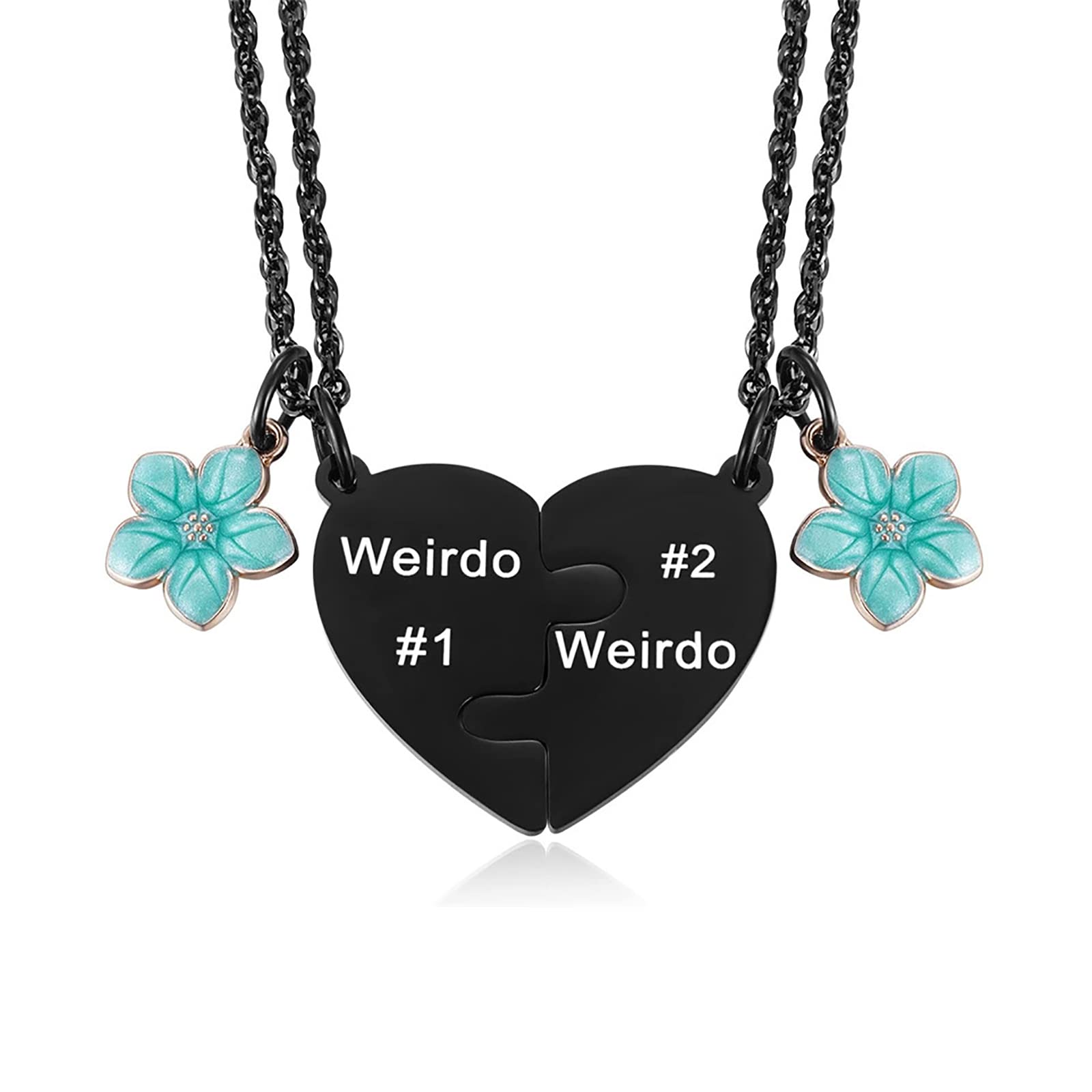 Weirdo 1 & Weirdo 2 Puzzle Heart Necklace Set - Matching Best Friend Jewelry for Couples, Soul Sisters - Perfect Friendship Gift for Women (Great for Anniversaries, Birthdays & Valentine's Day)