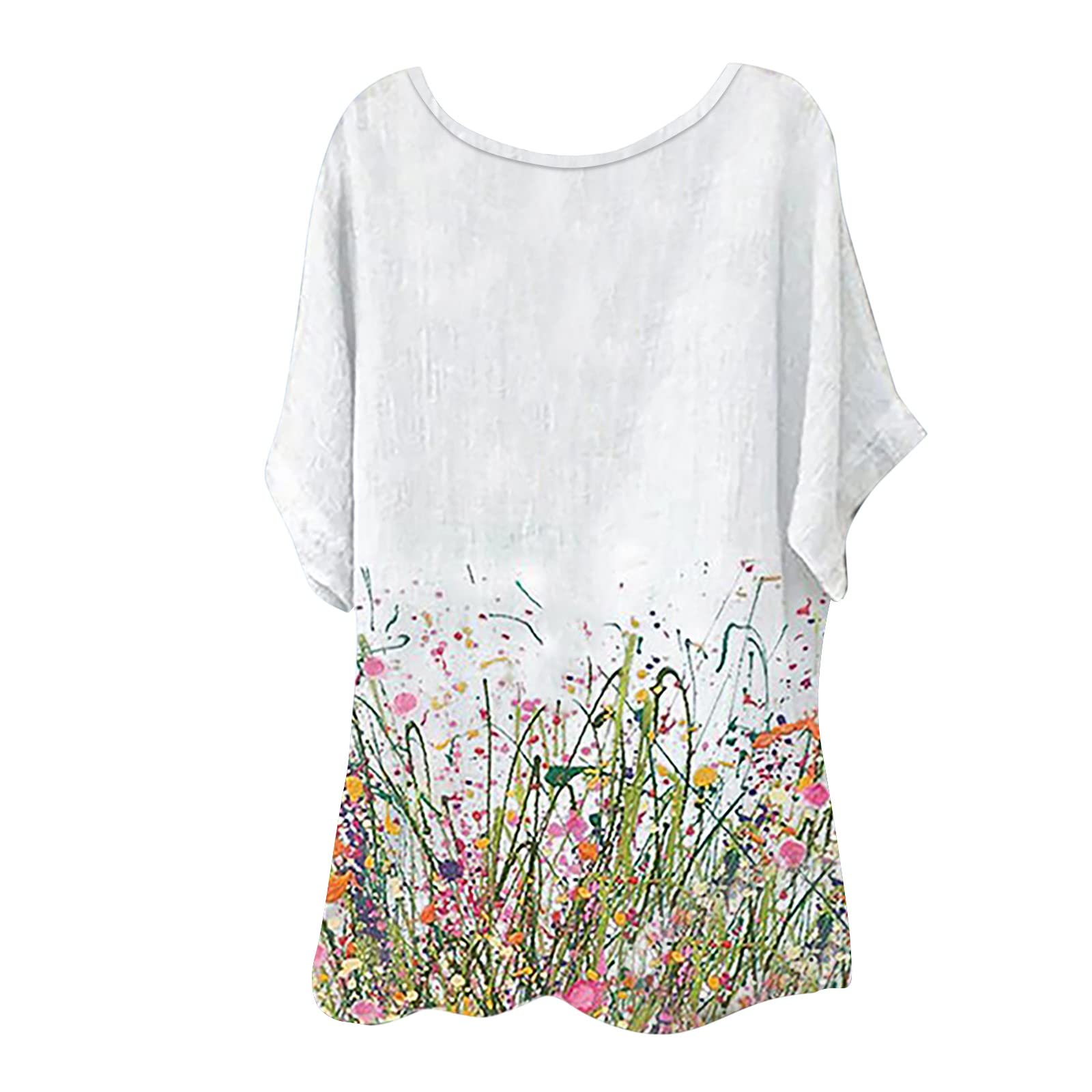 ZEFOTIM Women's Floral Print Summer Tops - Casual Short Sleeve Round Neck Blouse for Hiking, Travel & Outdoor Activities (B-White, Medium) | Lightweight Flowy Tee for Women