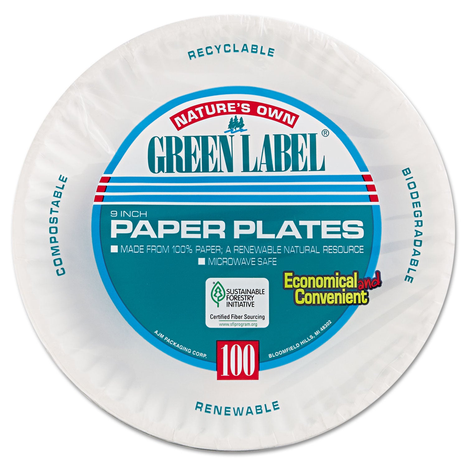 Eco-Friendly White Paper Plates 9 Inch Disposable Dinner Plates - 100 Pack by AJM Packaging | Perfect for Parties, Picnics & BBQs