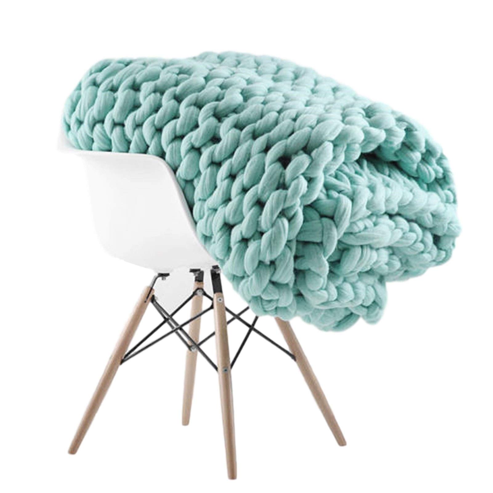 ZCY Giant Chunky Hand Knit Throw Blanket - 180x200cm Light Green Vegan Yarn Blanket for Couch, Sofa, Bed, Chair & Pet | Cozy Home Decor, Yoga Mat Cover & Warm Winter Accessory