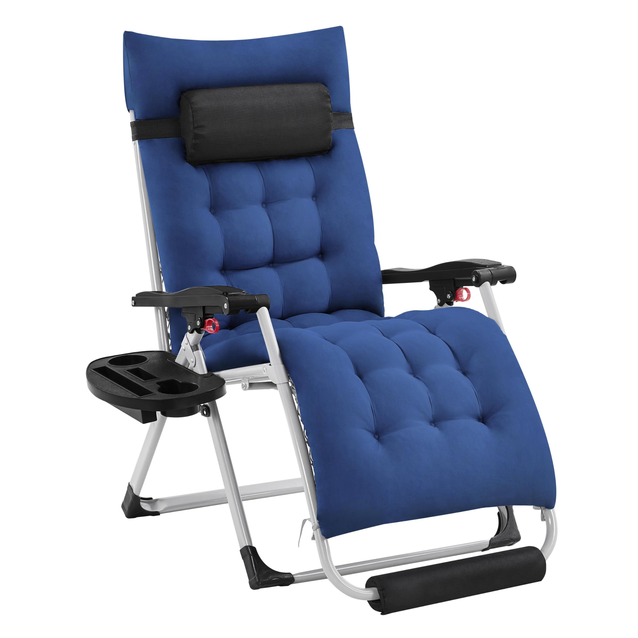 Yaheetech Zero Gravity Lounge Chair - Adjustable Folding Recliner with Removable Cushion, Headrest & Cup Holder - Comfortable Outdoor Patio Furniture for Backyard, Poolside, Beach & Camping - Navy Blue