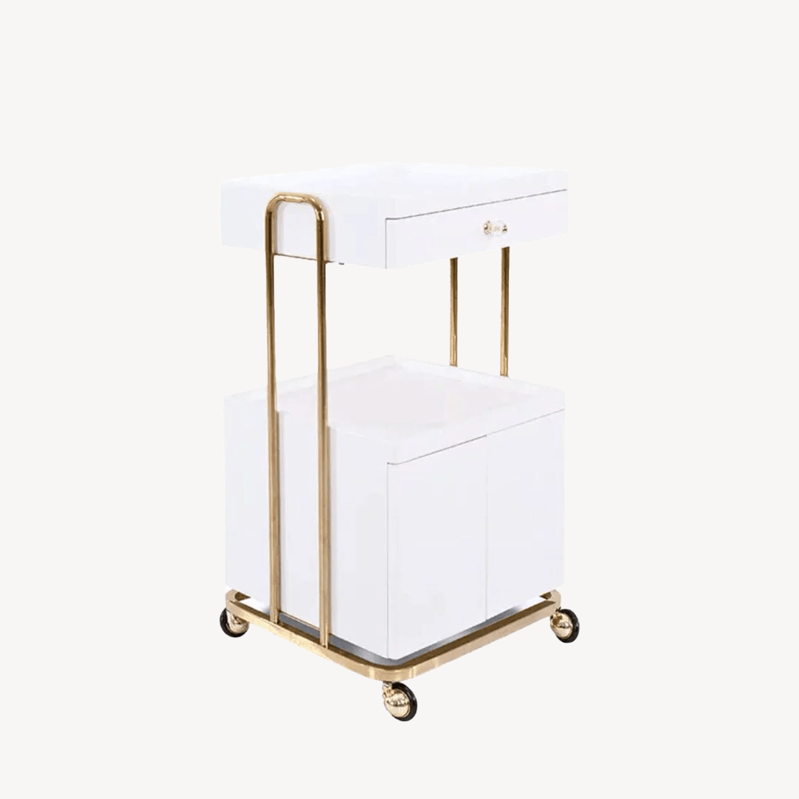 Professional Beauty Salon Rolling Trolley with Double Storage Drawers - Perfect for Hair Styling, Nail Art & Makeup Organization in Salons or Home Use