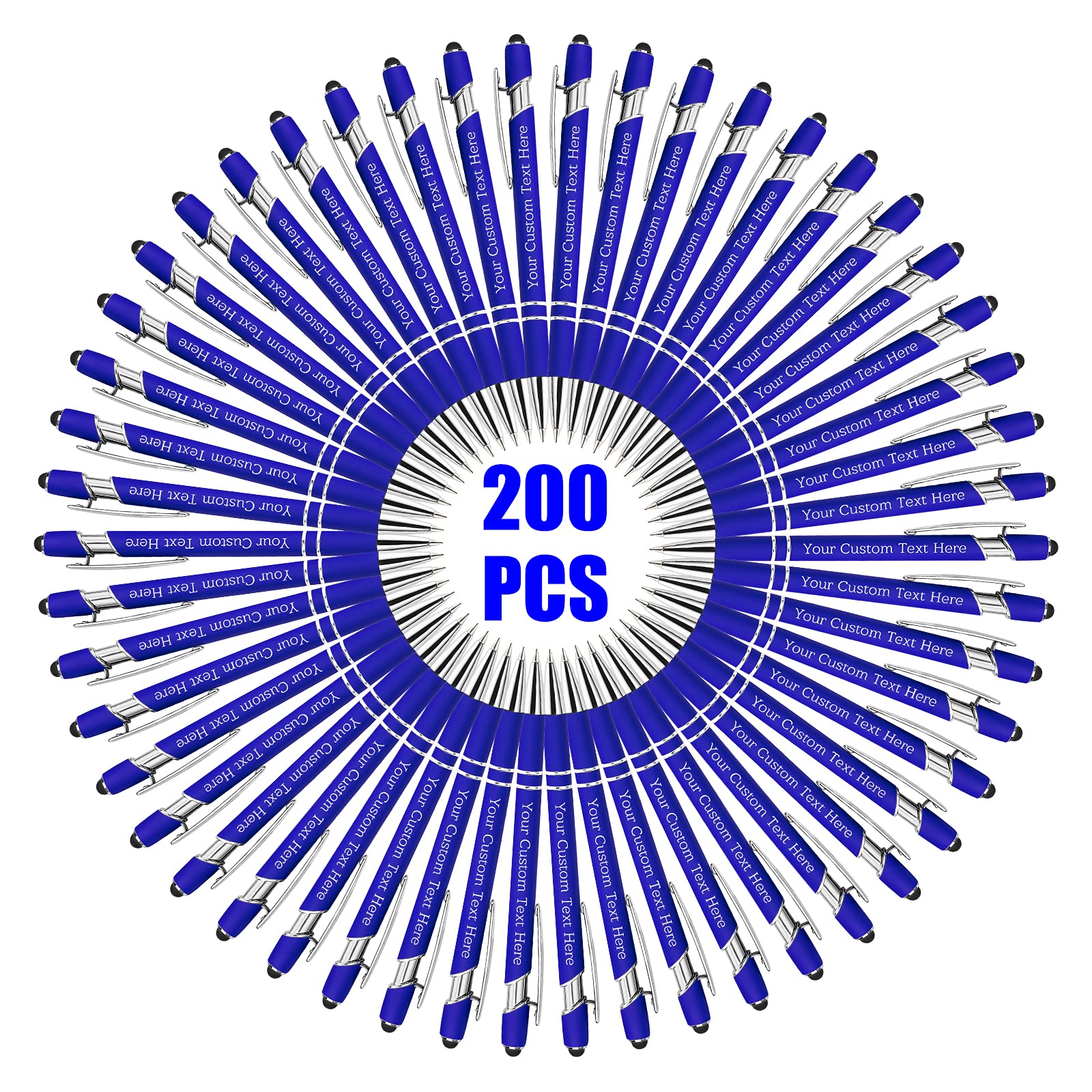 200 Pcs Personalized Custom Pens Bulk - Free Engraving with Name/Message - Custom Ballpoint Pens & Stylus for Business, Office, Graduation - Unique Gifts for Men & Women - Perfect for Christmas, Birthday, Promotions & Corporate Events (Blue)