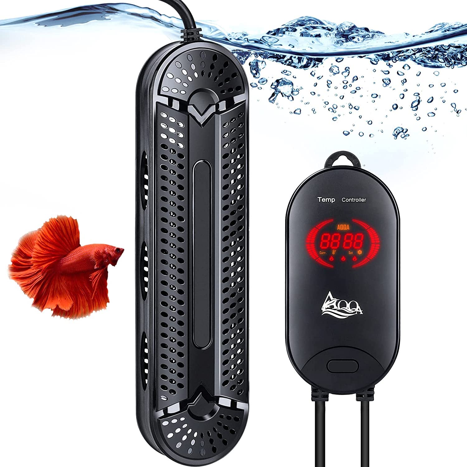 AQQA 800W Submersible Aquarium Heater with LED Display - Explosion-Proof Quartz Tubes for 80-220 Gallon Fish Tanks (Saltwater & Freshwater) - Perfect for Marine & Tropical Fish Tanks
