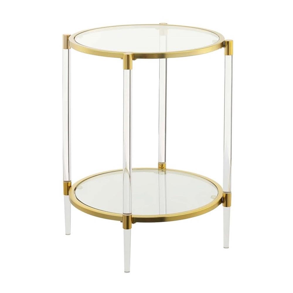 Pemberly Row Two-Tier Modern Glass End Table - Clear & Gold Finish | Perfect for Living Room, Bedroom, or Office Decor