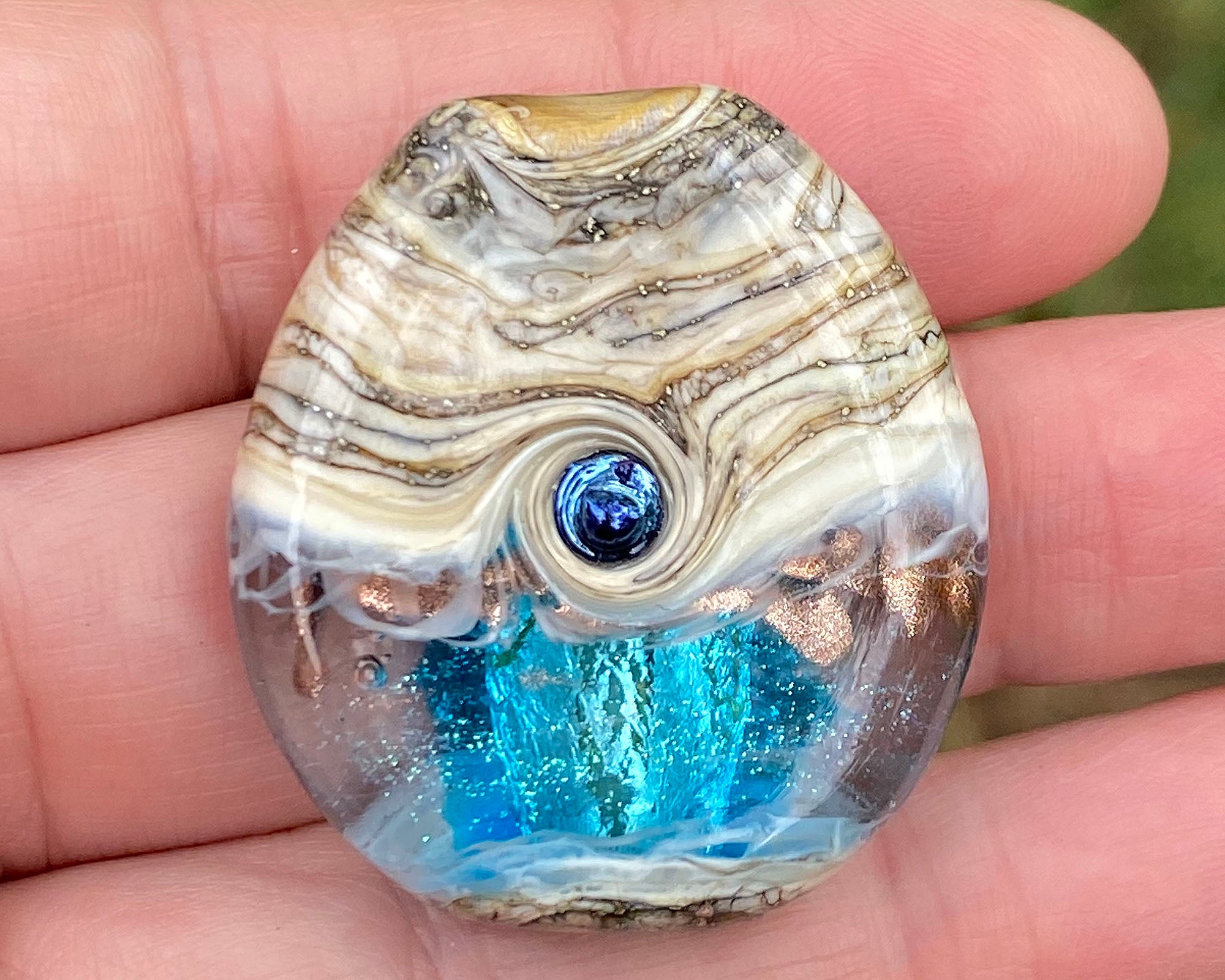 Handmade Aqua Blue Organic Lampwork Glass Focal Bead - SRA Certified for Jewelry Making, DIY Crafts & Beading Projects