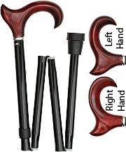 Premium Ergonomic Folding Walking Cane - Adjustable Black Aluminum Shaft with Silver Collar | Right Hand Mahogany Maple Design | Ideal for Seniors, Hiking & Mobility Support (Model V1741)