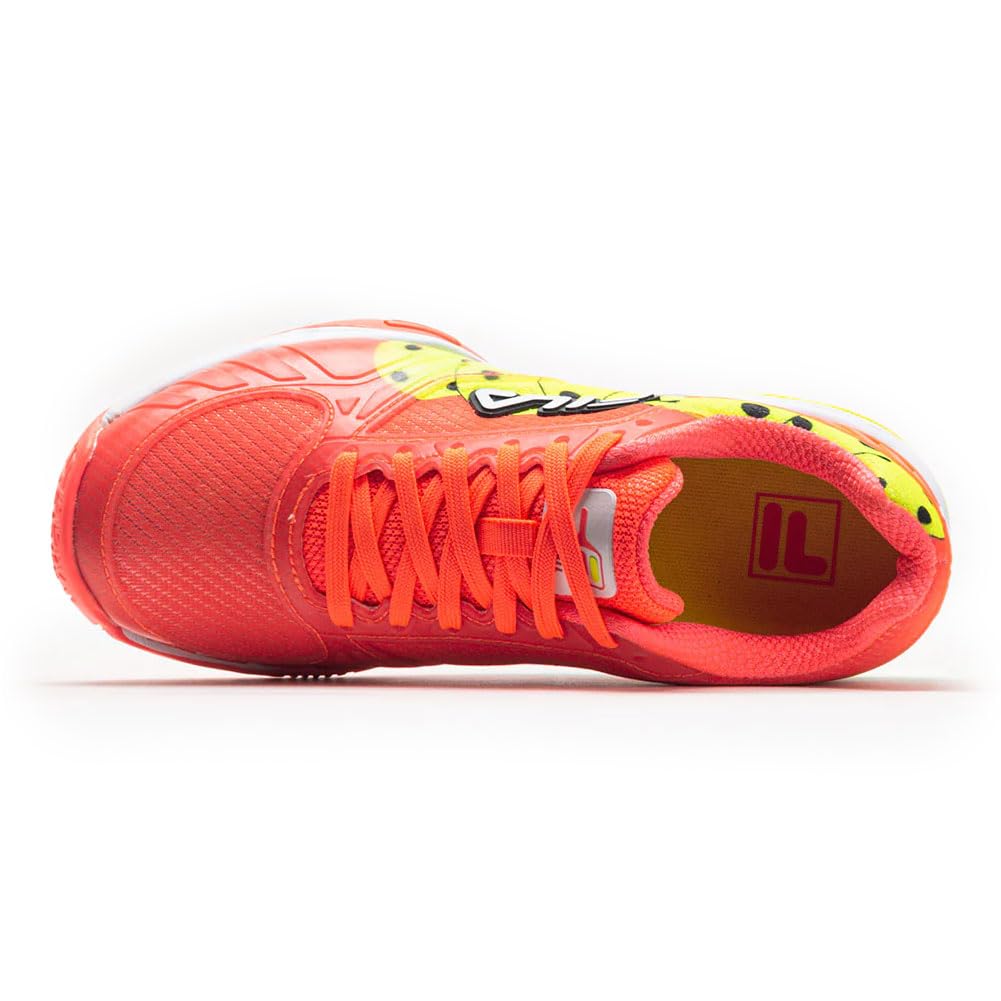 Fila Volley Zone Women's Sneakers - Coral/White/Safety Yellow - Size 42 EU - Perfect for Running, Gym & Casual Wear