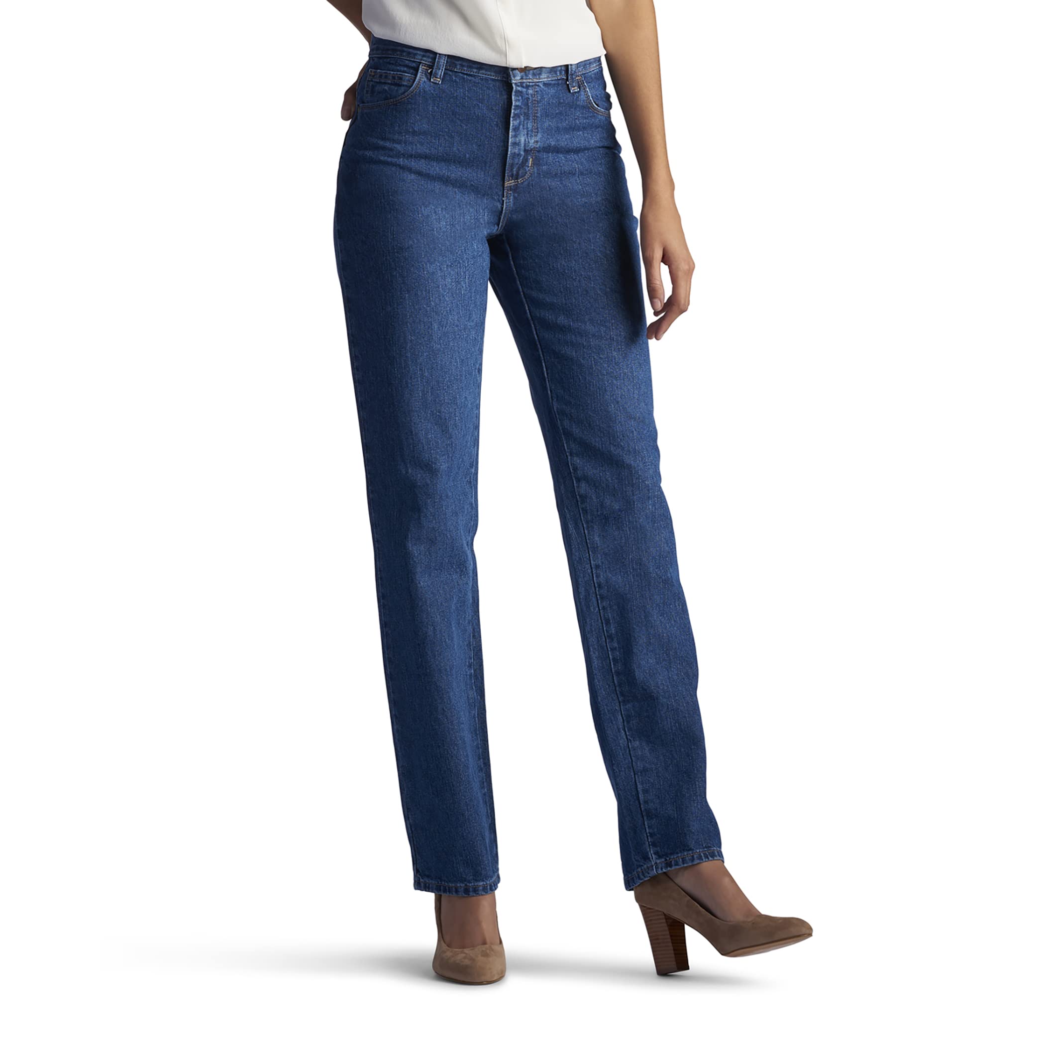 Lee Women's Petite Relaxed Fit Straight Leg Jeans - 100% Cotton Comfort Denim Pants for Casual Wear & Everyday Outfits