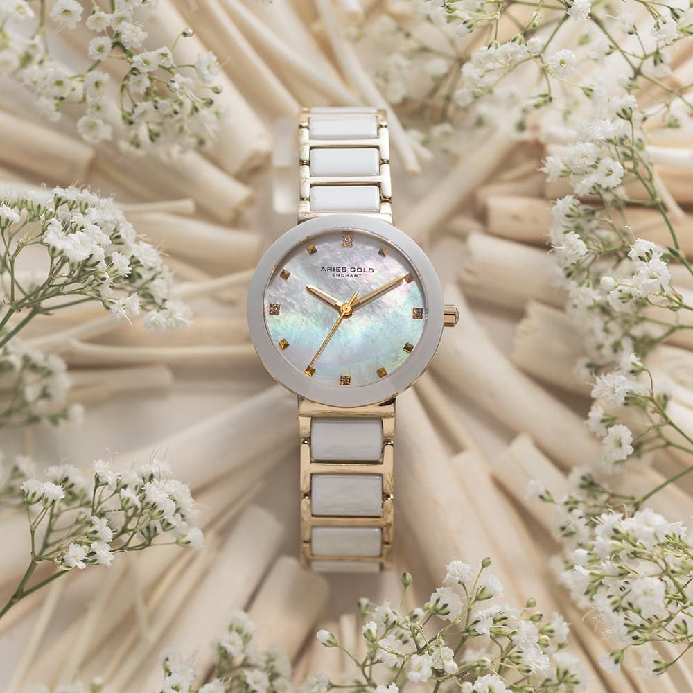 Aries Gold Enchant Persia L 5006Z G MP White Ceramic Women's Watch - Elegant & Stylish Timepiece for Everyday Wear, Office & Special Occasions