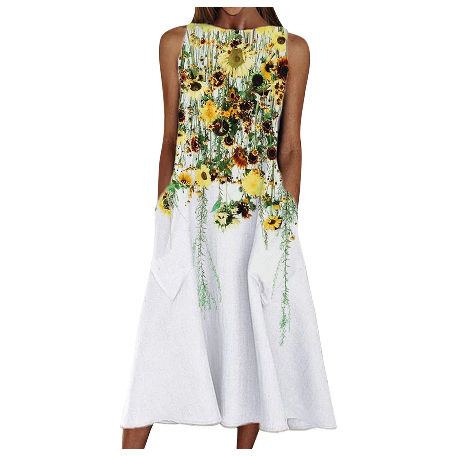Floral Print Maxi Dress for Women - Round Neck Summer Swing Dress with Pockets, Beach Holiday & Casual Outfit