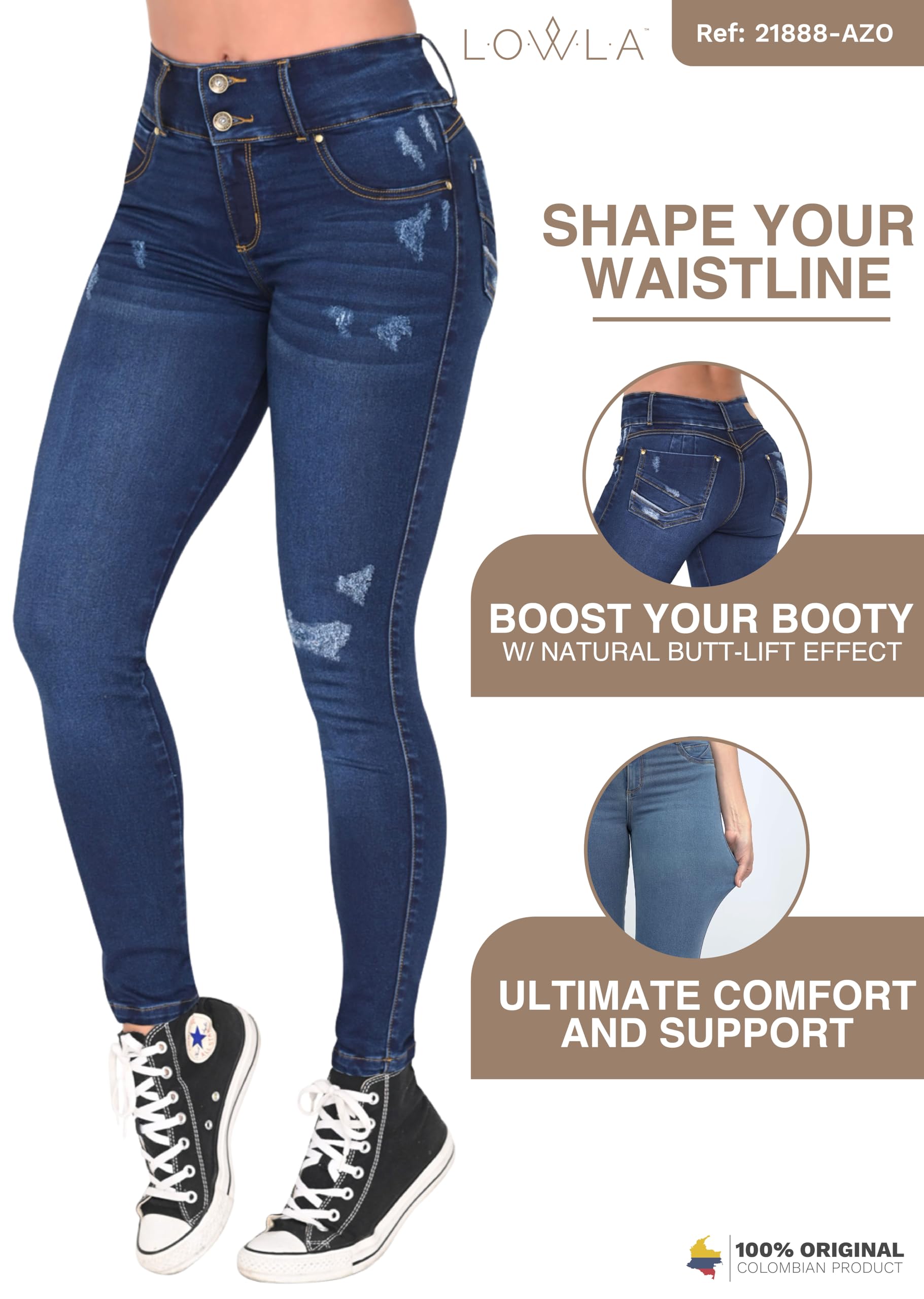 L.O.W.L.A SHAPEWEAR High Waisted Butt Lifting Jeans for Women - Colombian Style Tummy Control Denim Pants | Perfect for Date Night, Clubbing & Everyday Wear