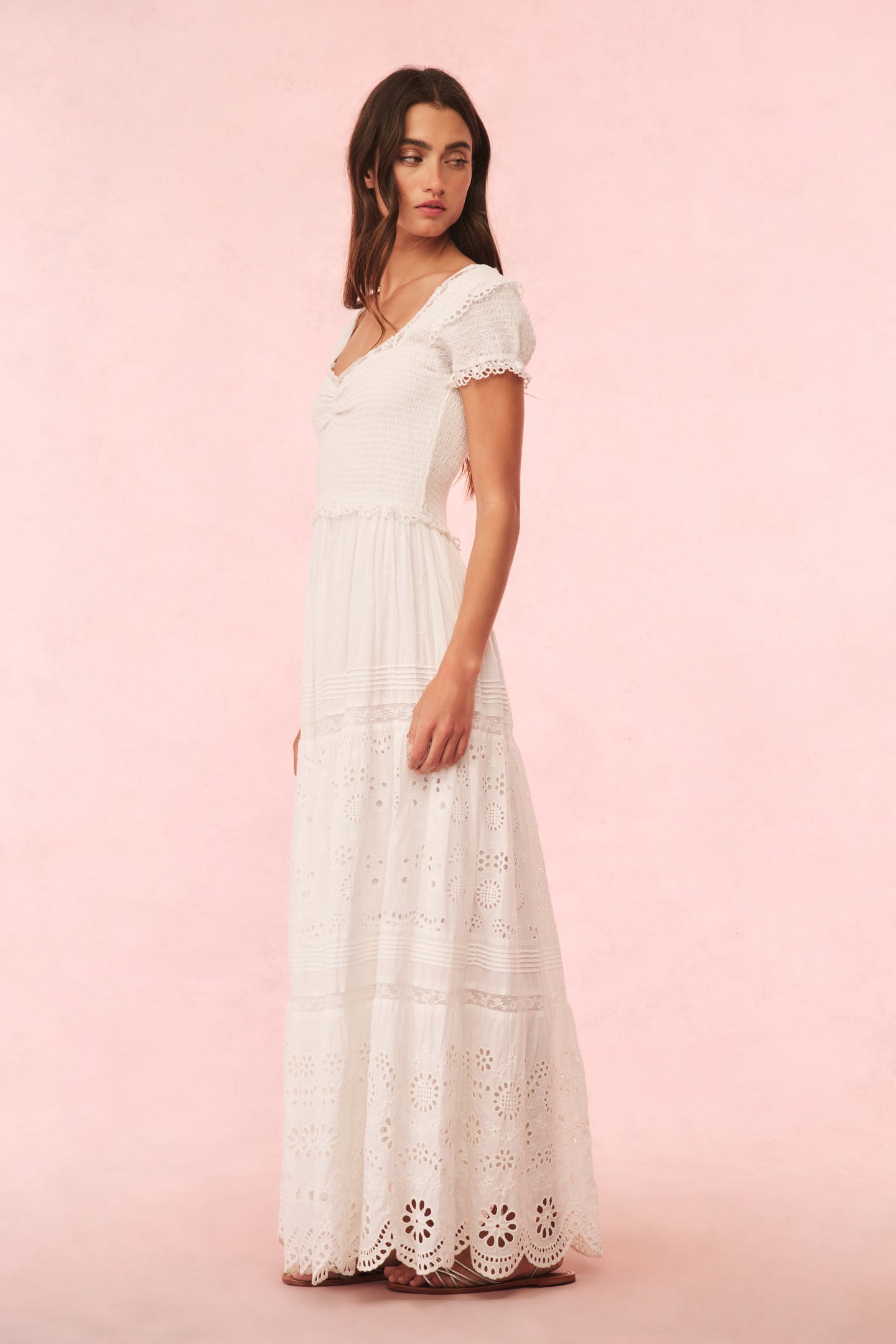 Elegant Bisolet Eyelet Lace Maxi Dress for Women - Summer Boho Flowy Long Dress with Floral Embroidery - Perfect for Beach, Wedding & Vacation