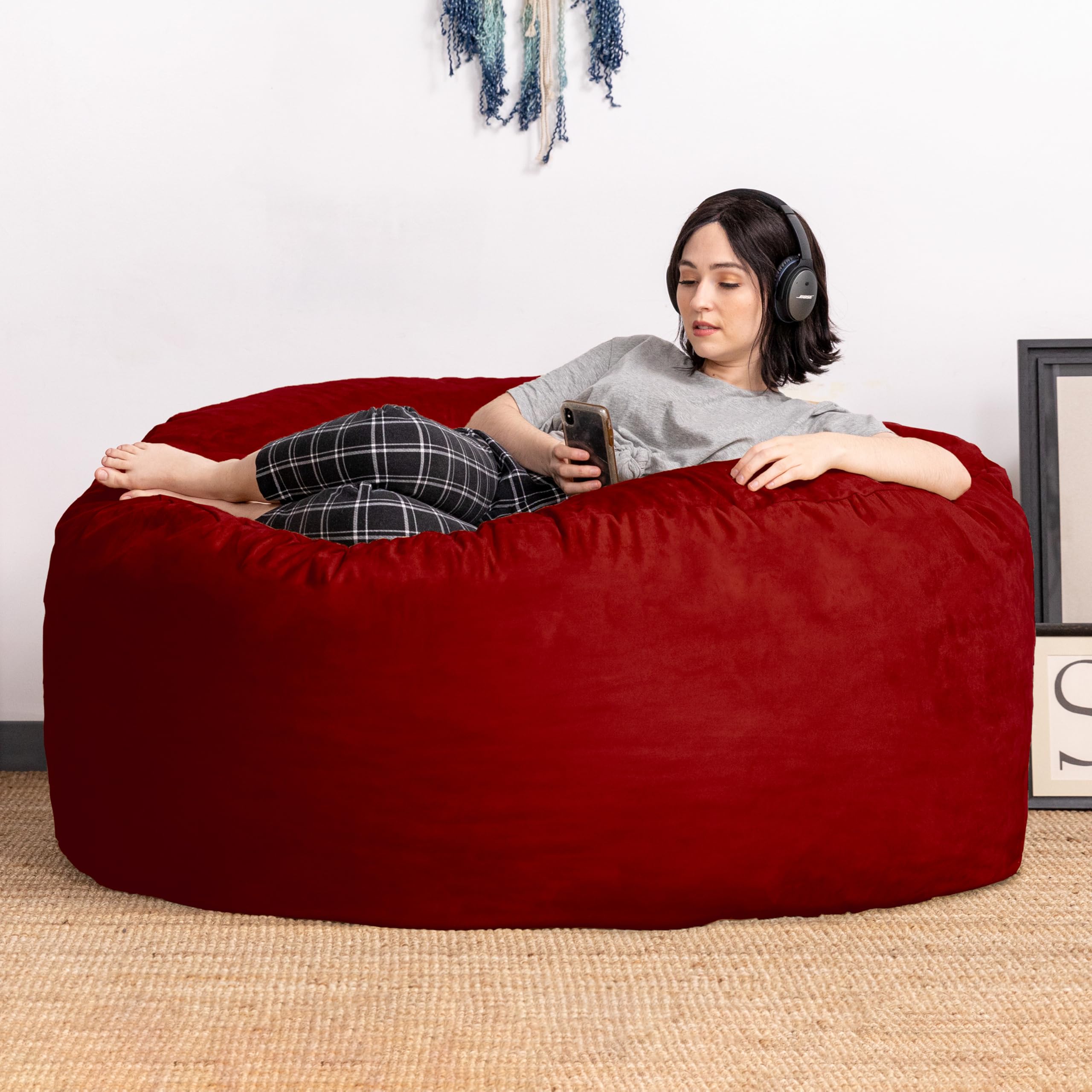Jaxx 5 Foot Super Soft Saxx Big Bean Bag Chair for Adults - Cinnabar Red Oversized Lounger | Perfect for Living Room, Game Room, Dorm & Relaxation